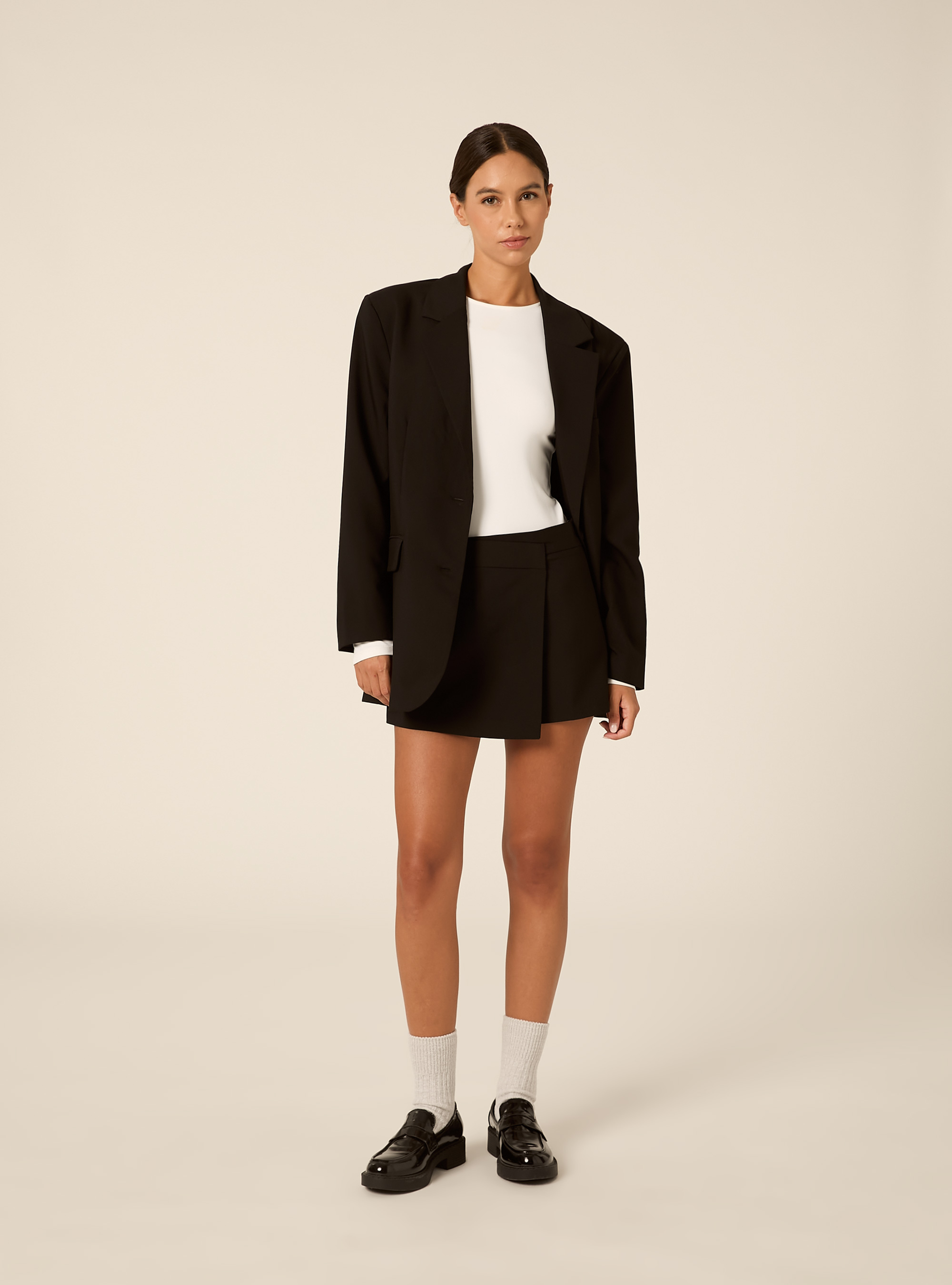 High waist wrap front tailored skort, BK1 BLACK