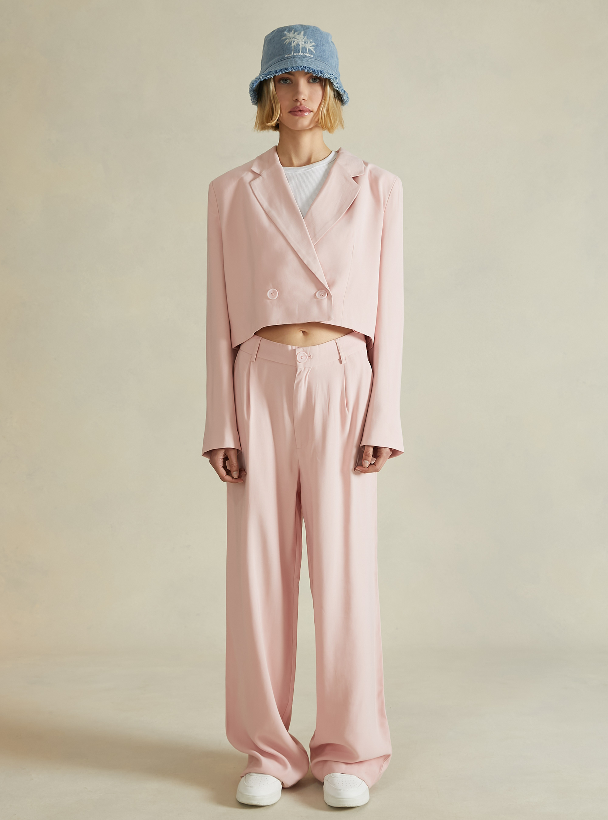 Double breasted soft touch cropped blazer, PK1 PINK DARK