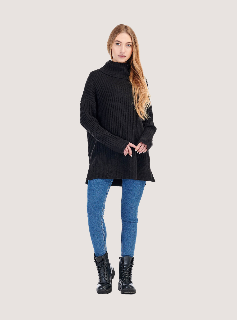 Oversized turtleneck pullover, BLACK