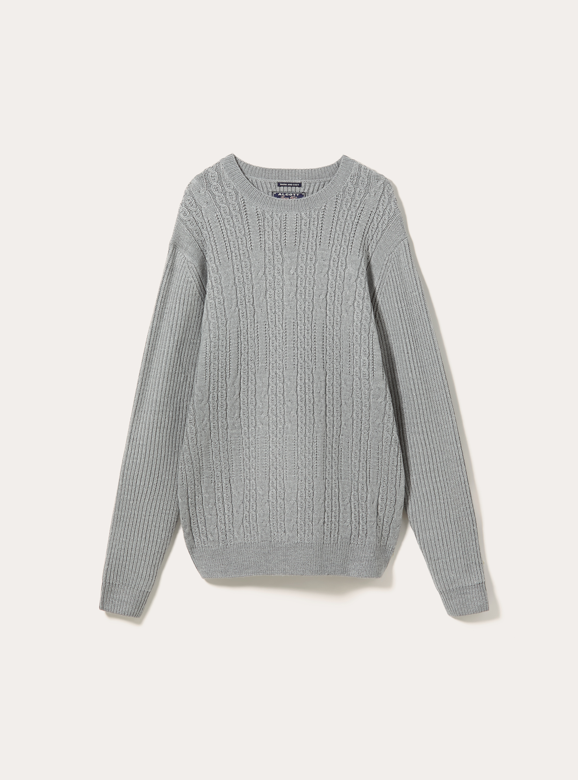Maglione girocollo trecce, MGY2 GREY MEL MEDIUM