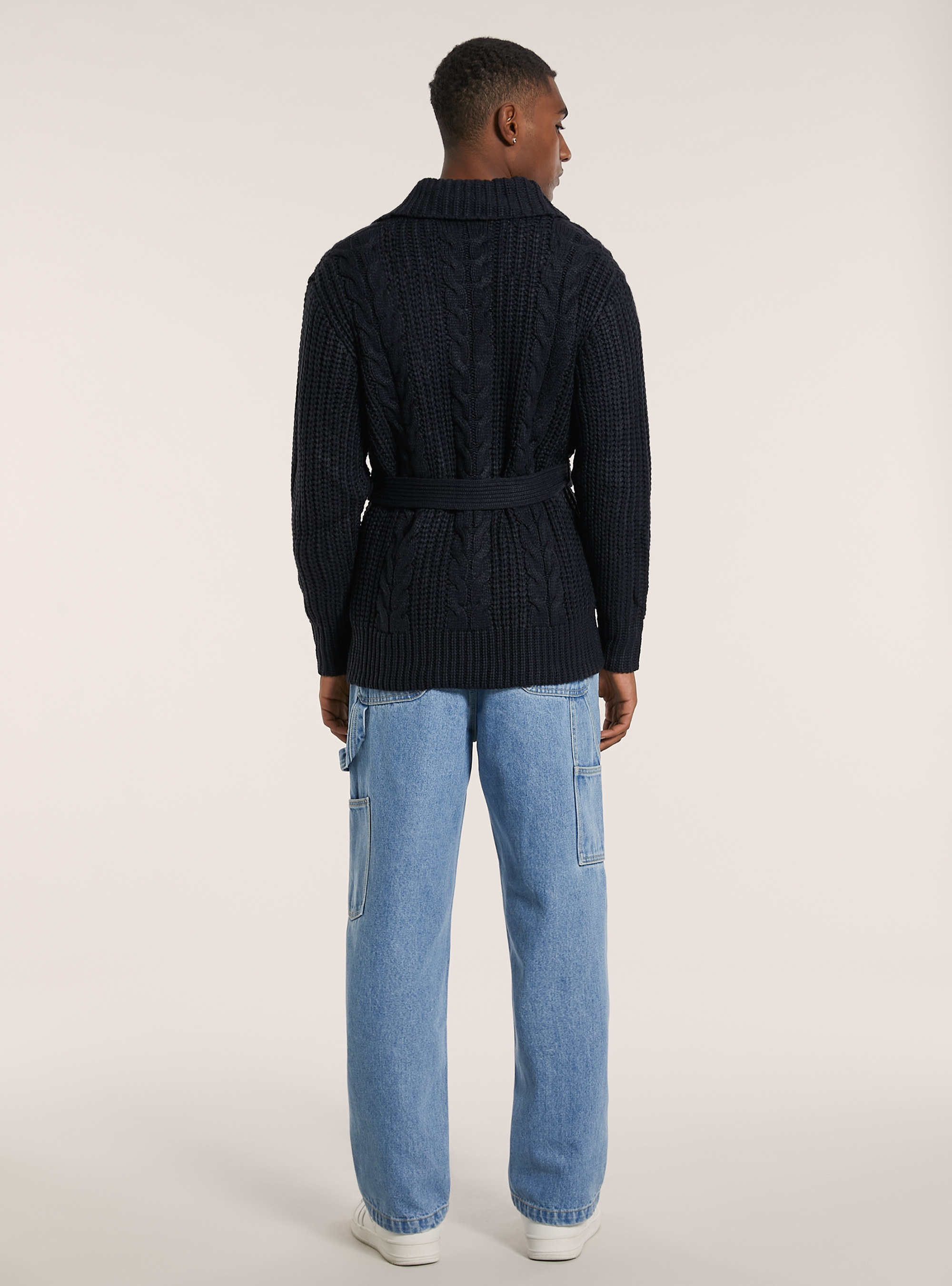 Pullover cardigan a trecce aperto, NA1 NAVY DARK