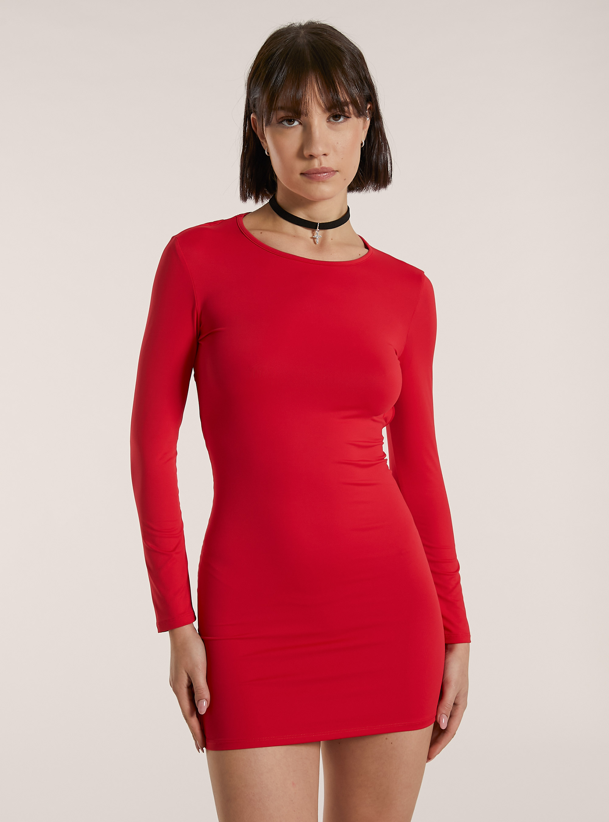 Long-sleeved dress with open back, RD2 RED MEDIUM