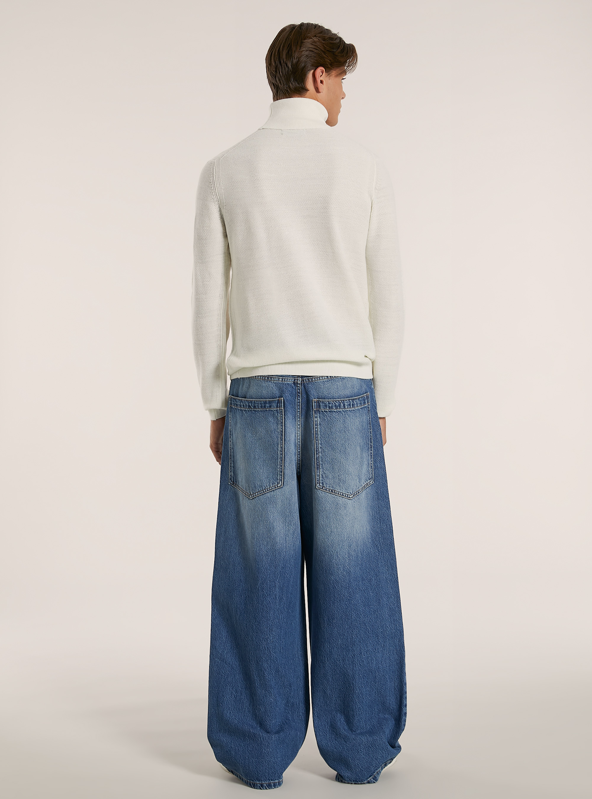 Turtleneck pullover with rice stitch texture, WHITE