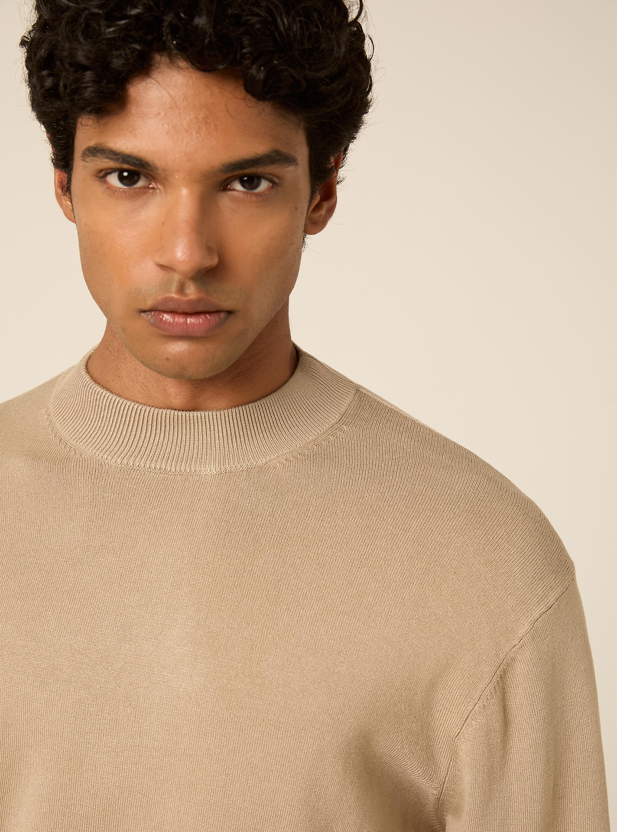 Maglia mezzocollo rasata, BEIGE MEDIO