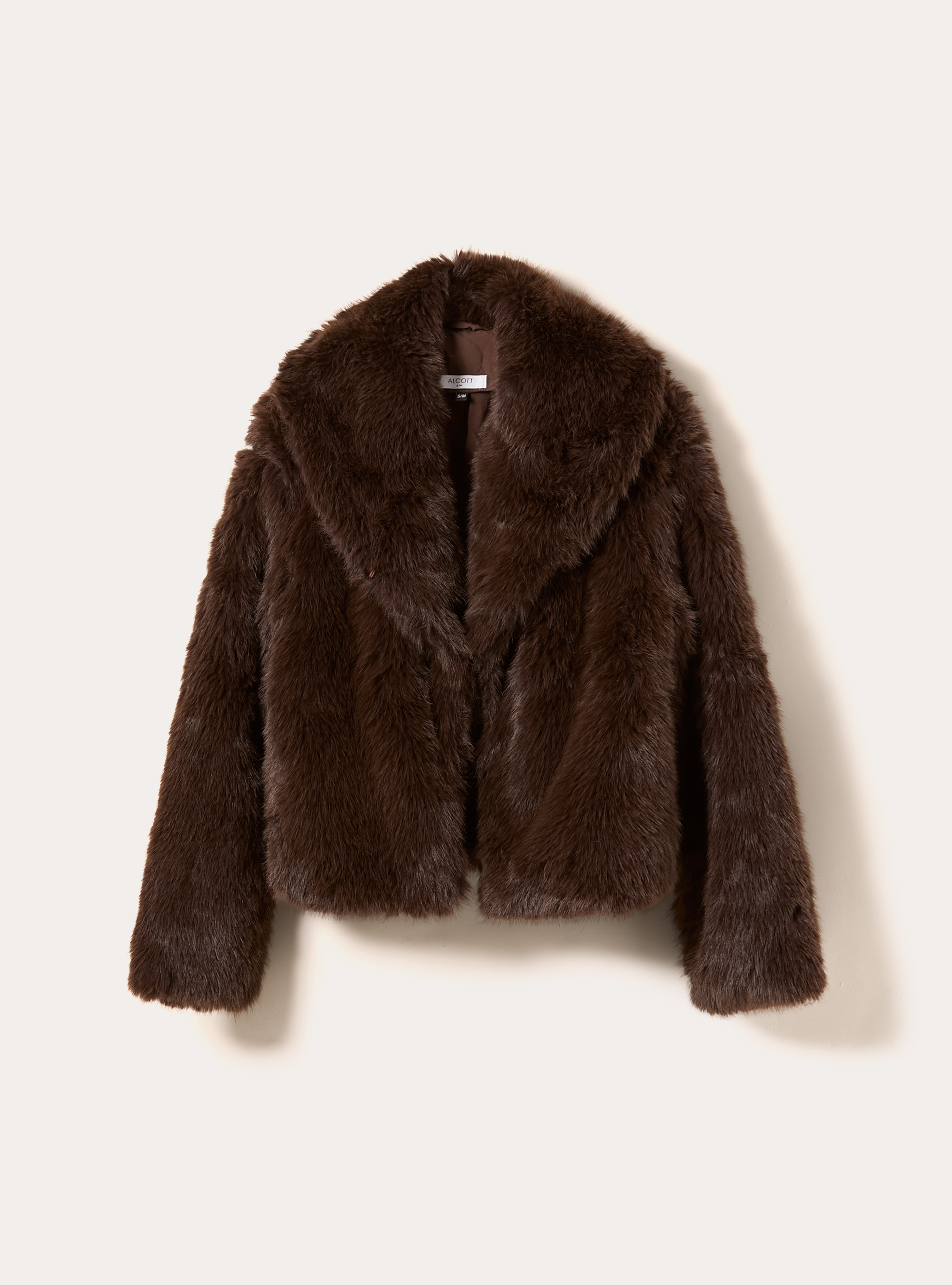 Pelliccia sintetica collo cappuccio, BR1 BROWN DARK