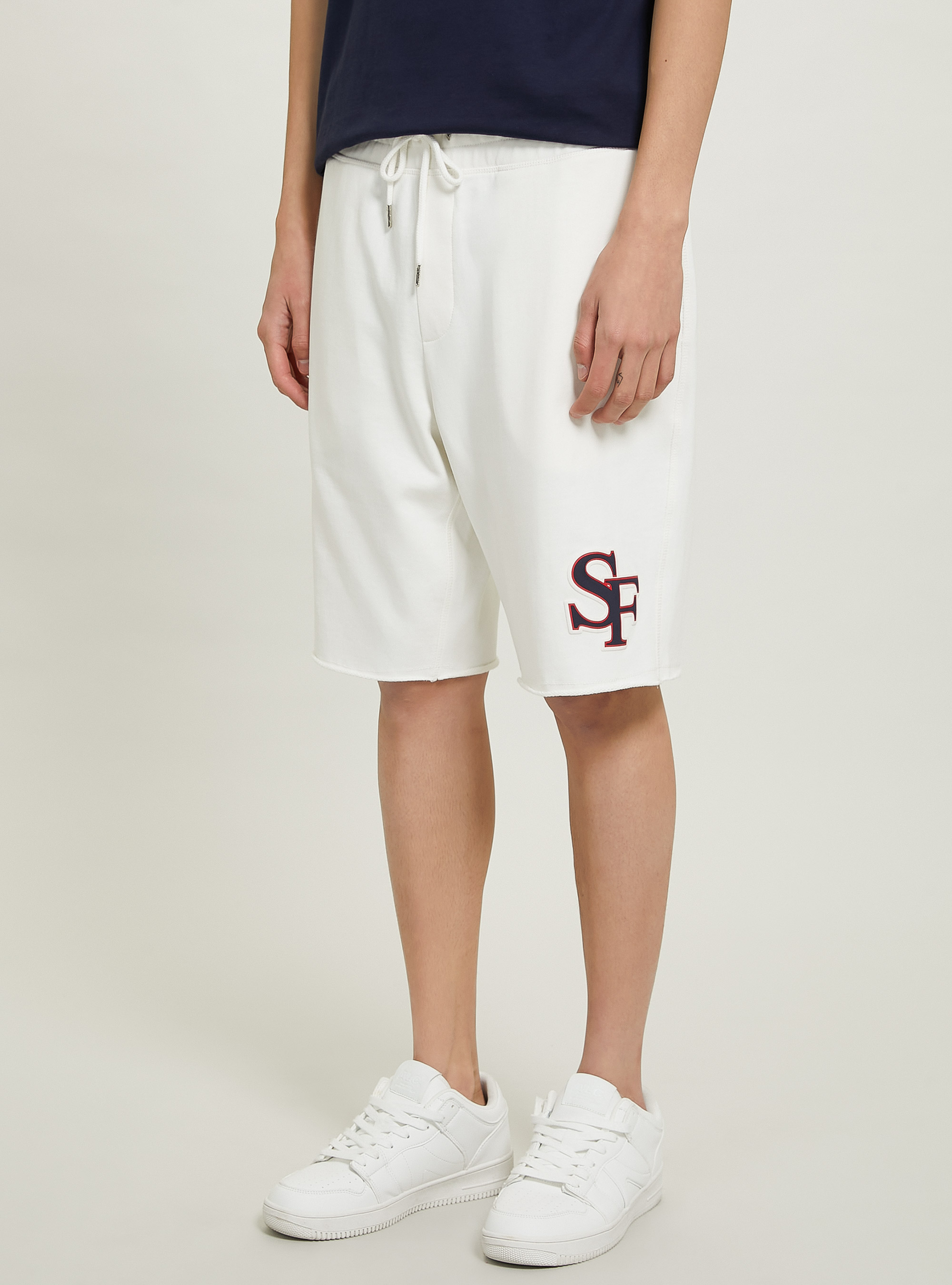 Plush jogger bermuda with patch, C0020 OFF WHITE