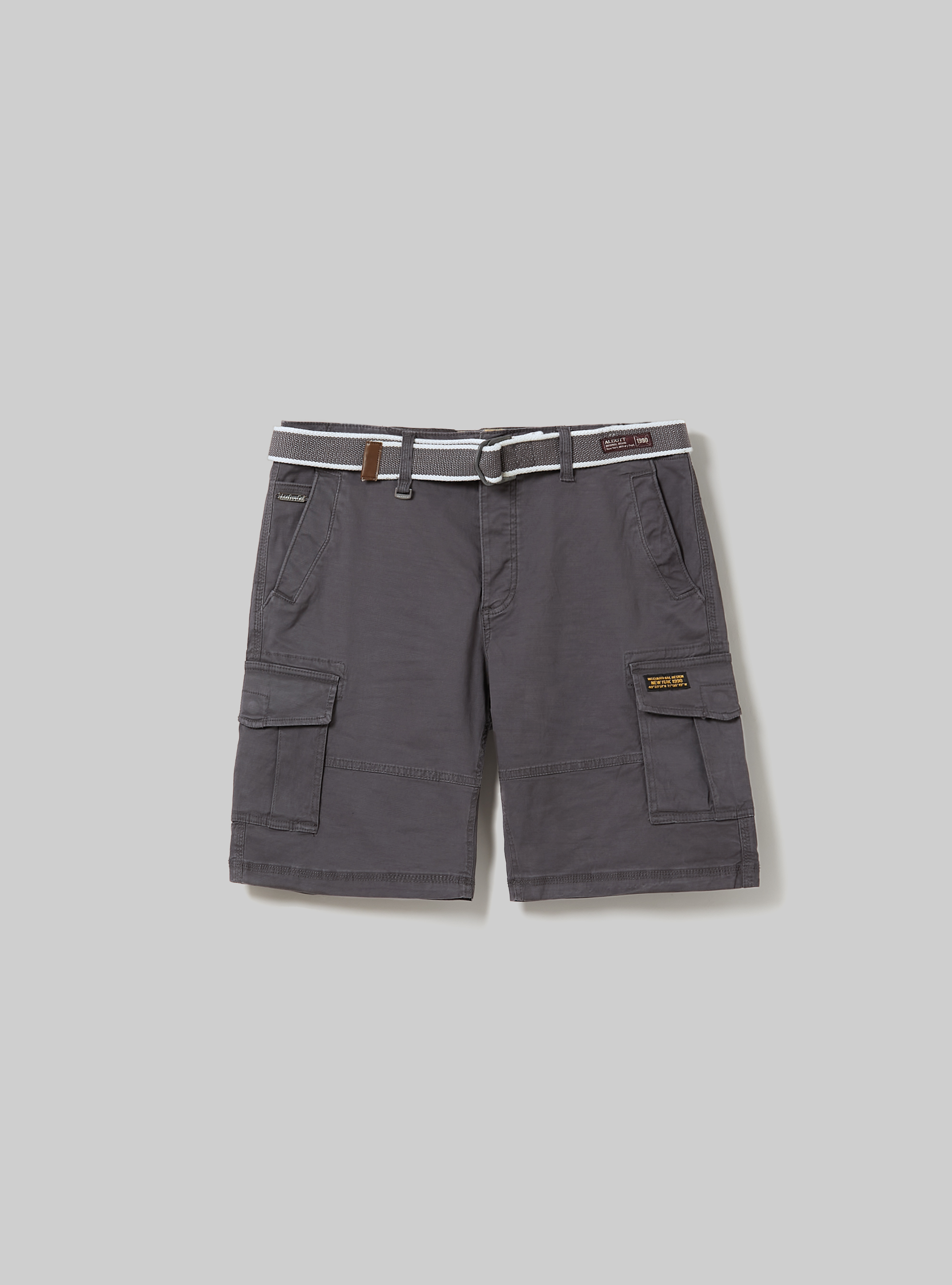 Cotton cargo bermuda with canvas belt, GY3 GREY LIGHT
