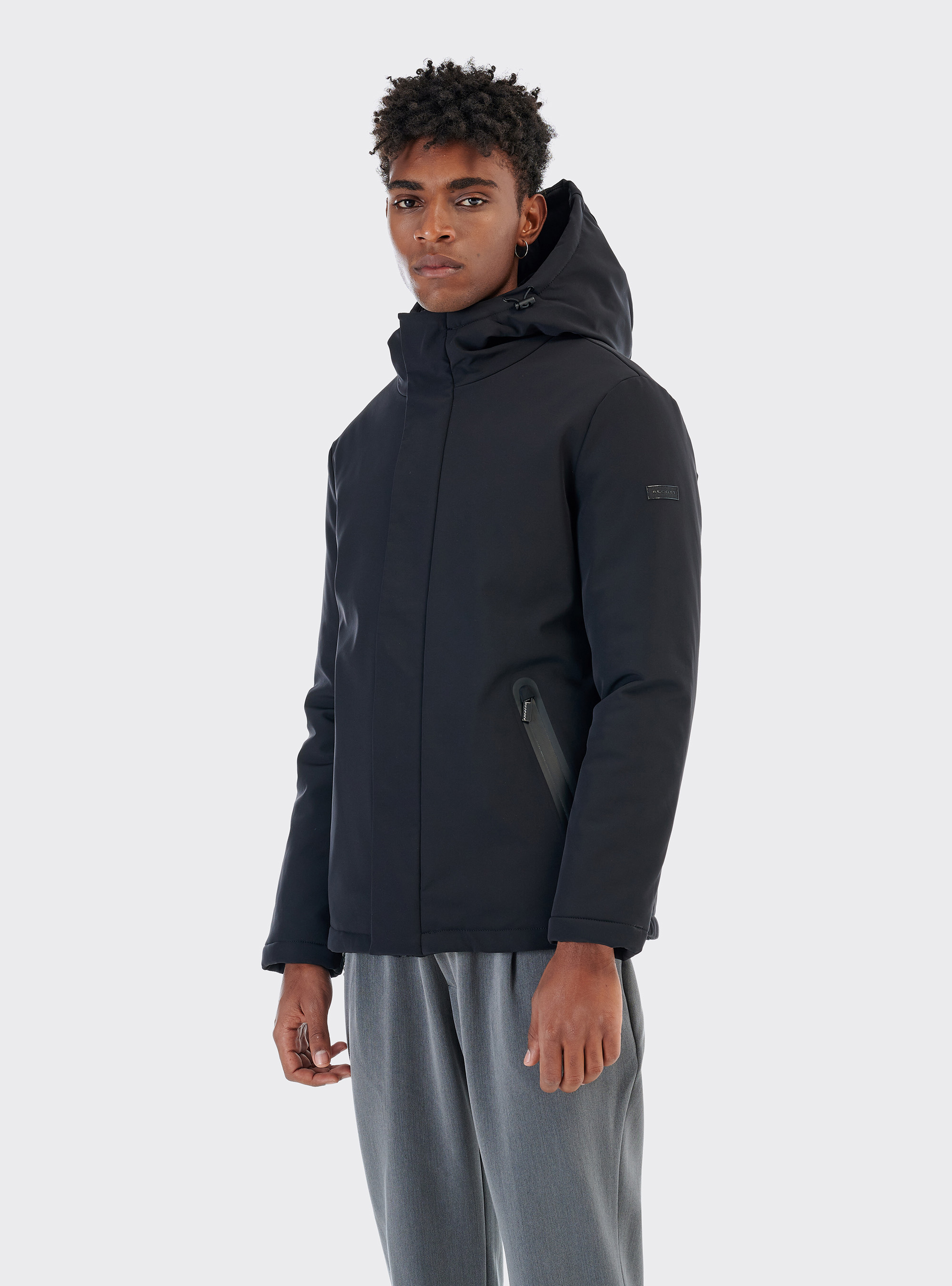 Blouson en tissu technique avec capuche, C101 BLACK