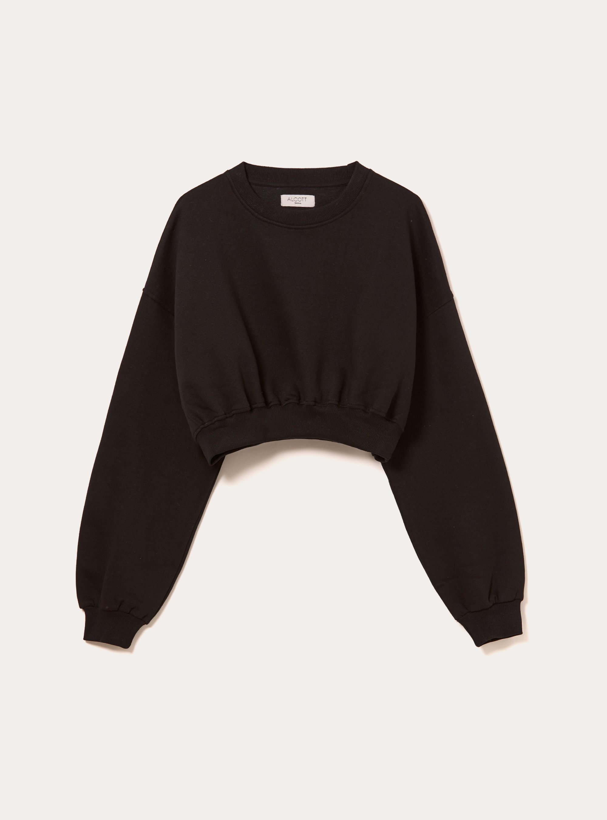 Felpa girocollo in cotone crop, BK1 BLACK