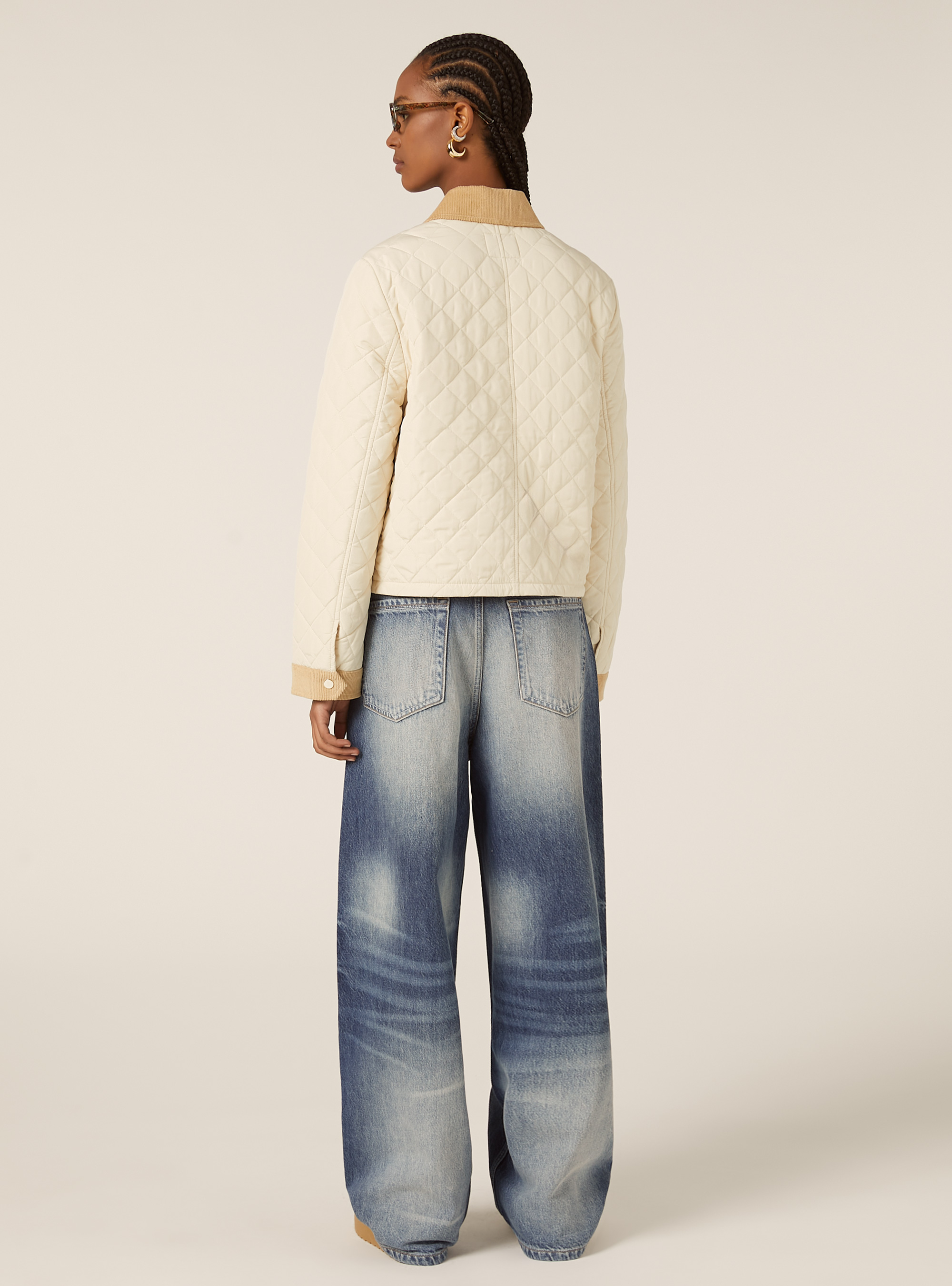 Chaqueta acolchada con cuello de terciopelo, BG3 BEIGE LIGHT