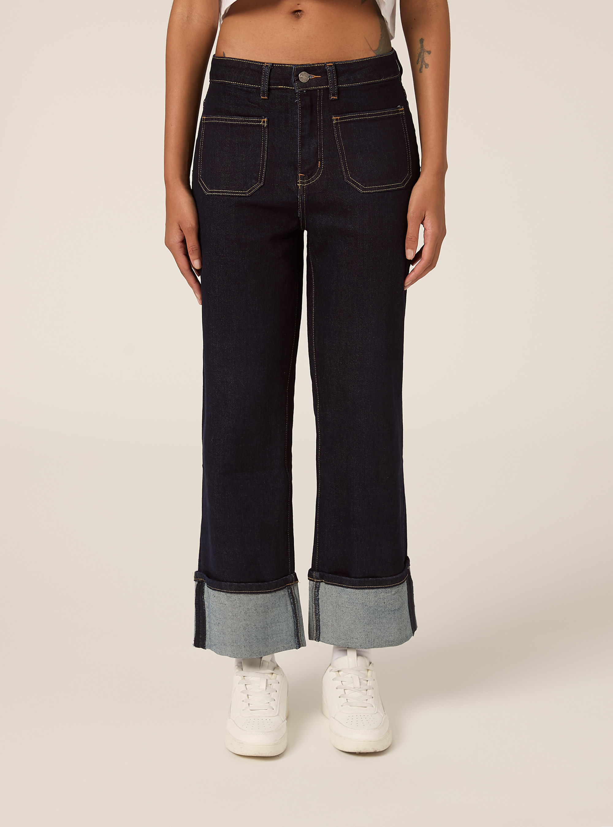 Jeans slim con risvolto al fondo, D001 DEEP BLUE