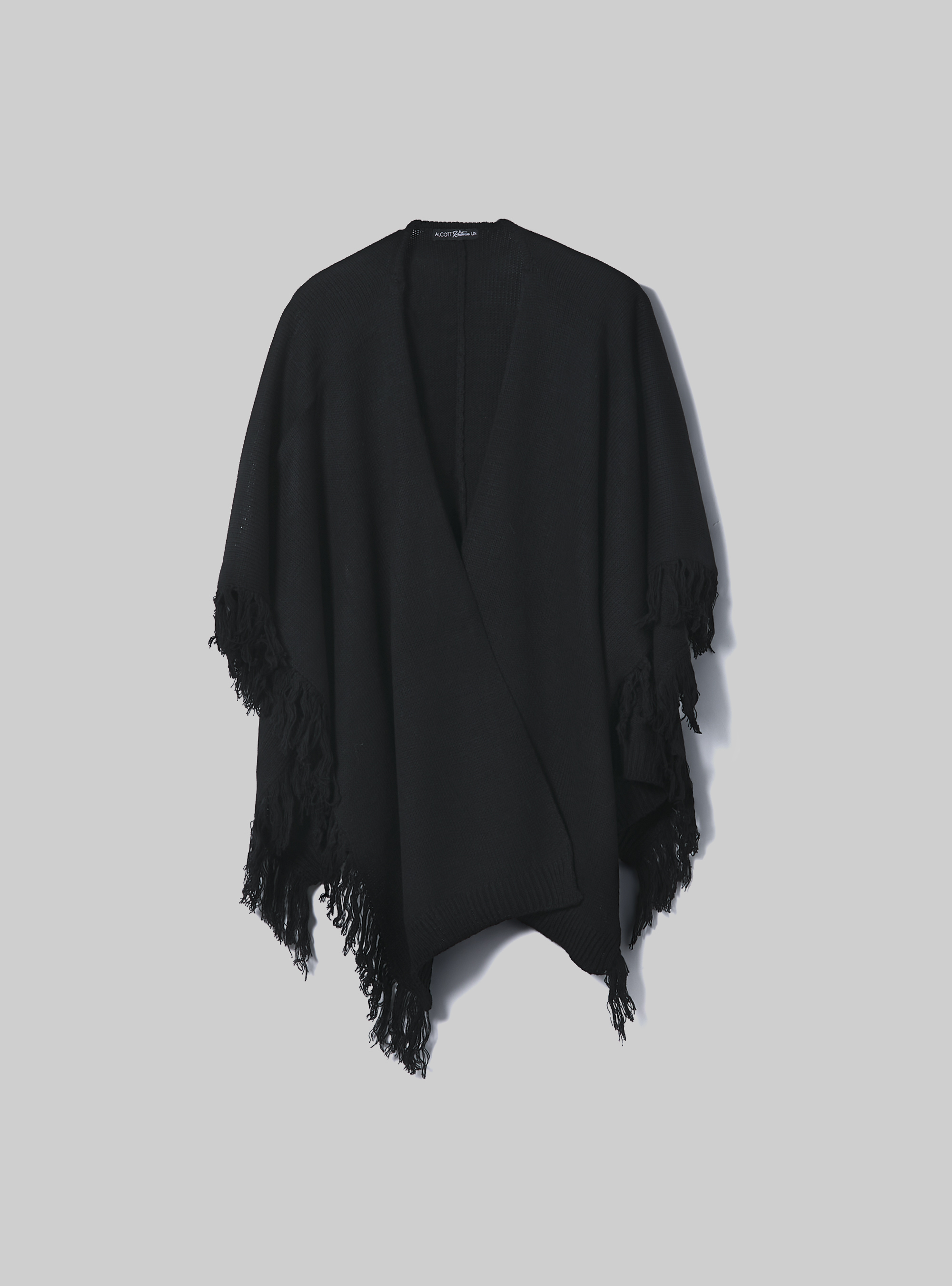 Poncho with fringes, BLACK