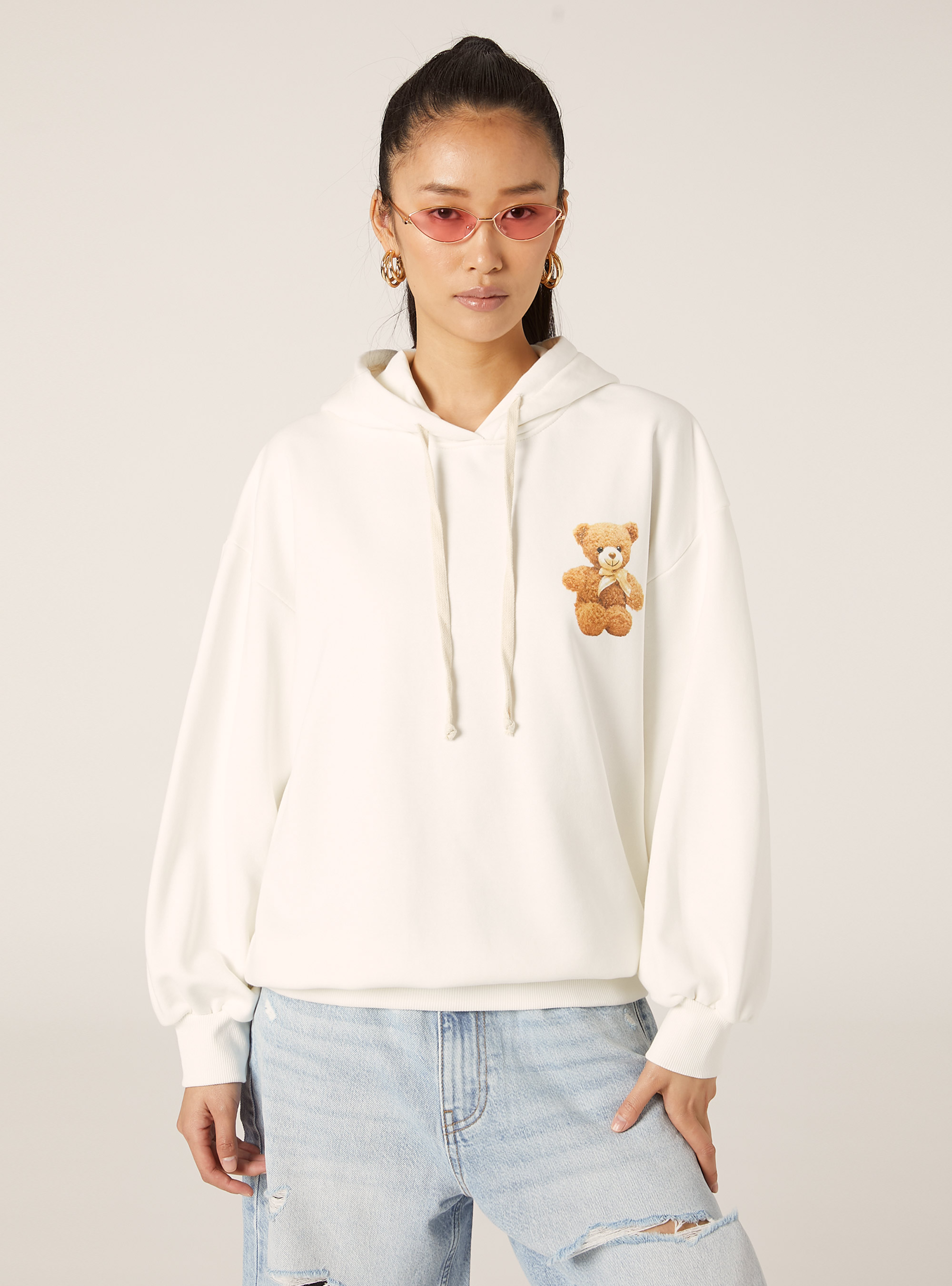 Sweat oversize avec imprim&eacute; Teddy, WH2 WHITE
