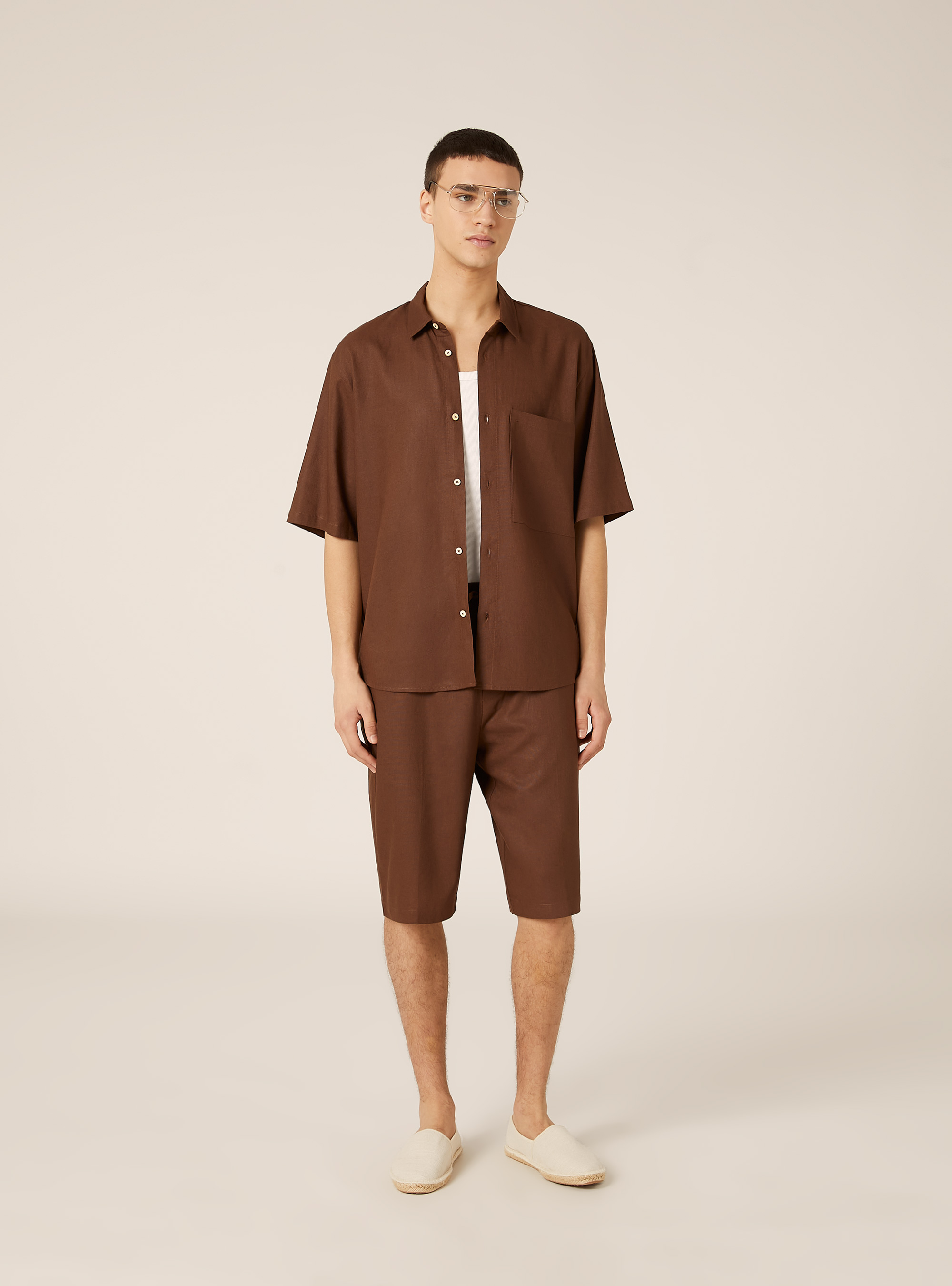 Bermuda in misto lino, BR1 BROWN DARK