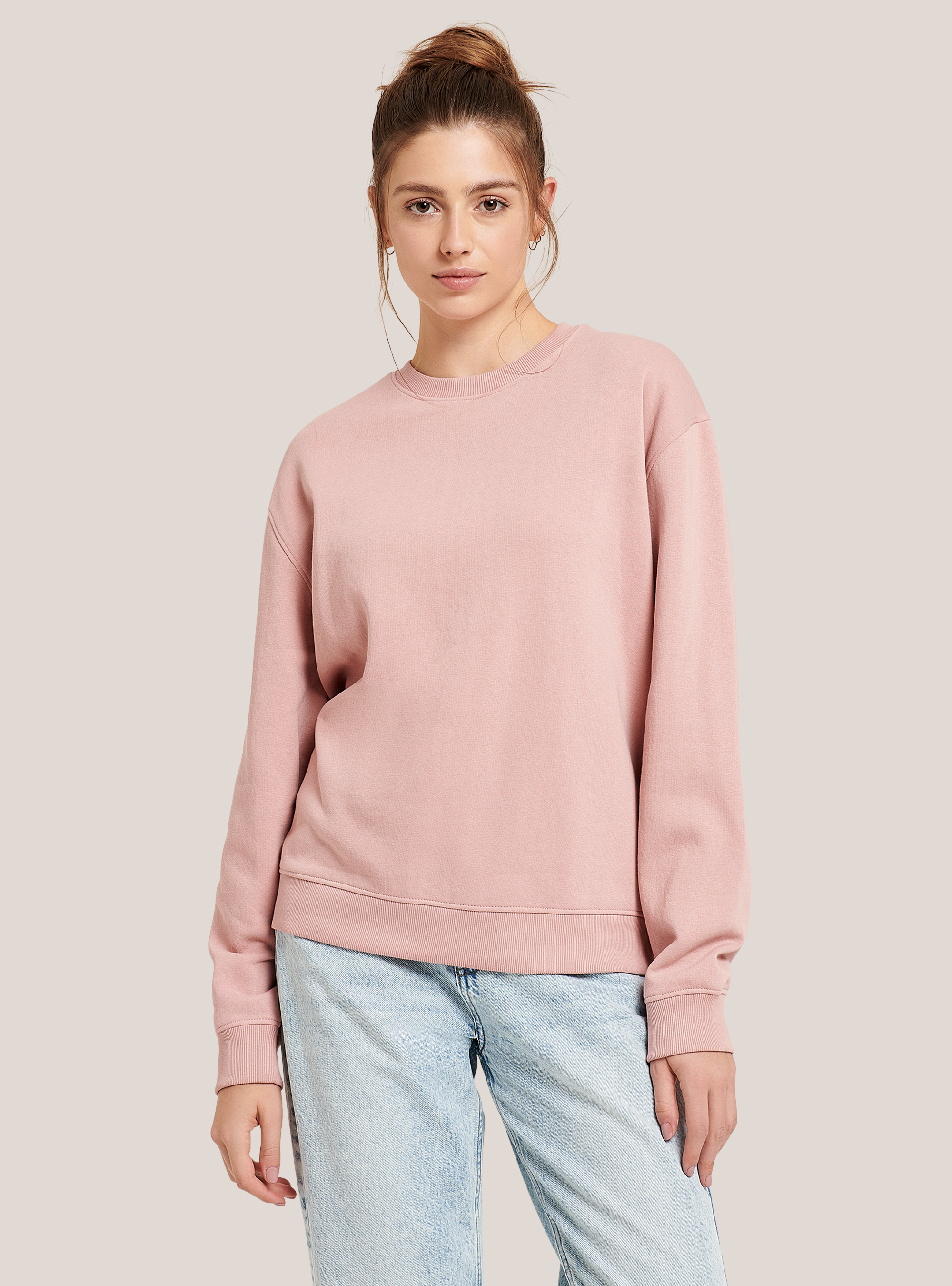 Basic round-neck cotton sweatshirt, PINK
