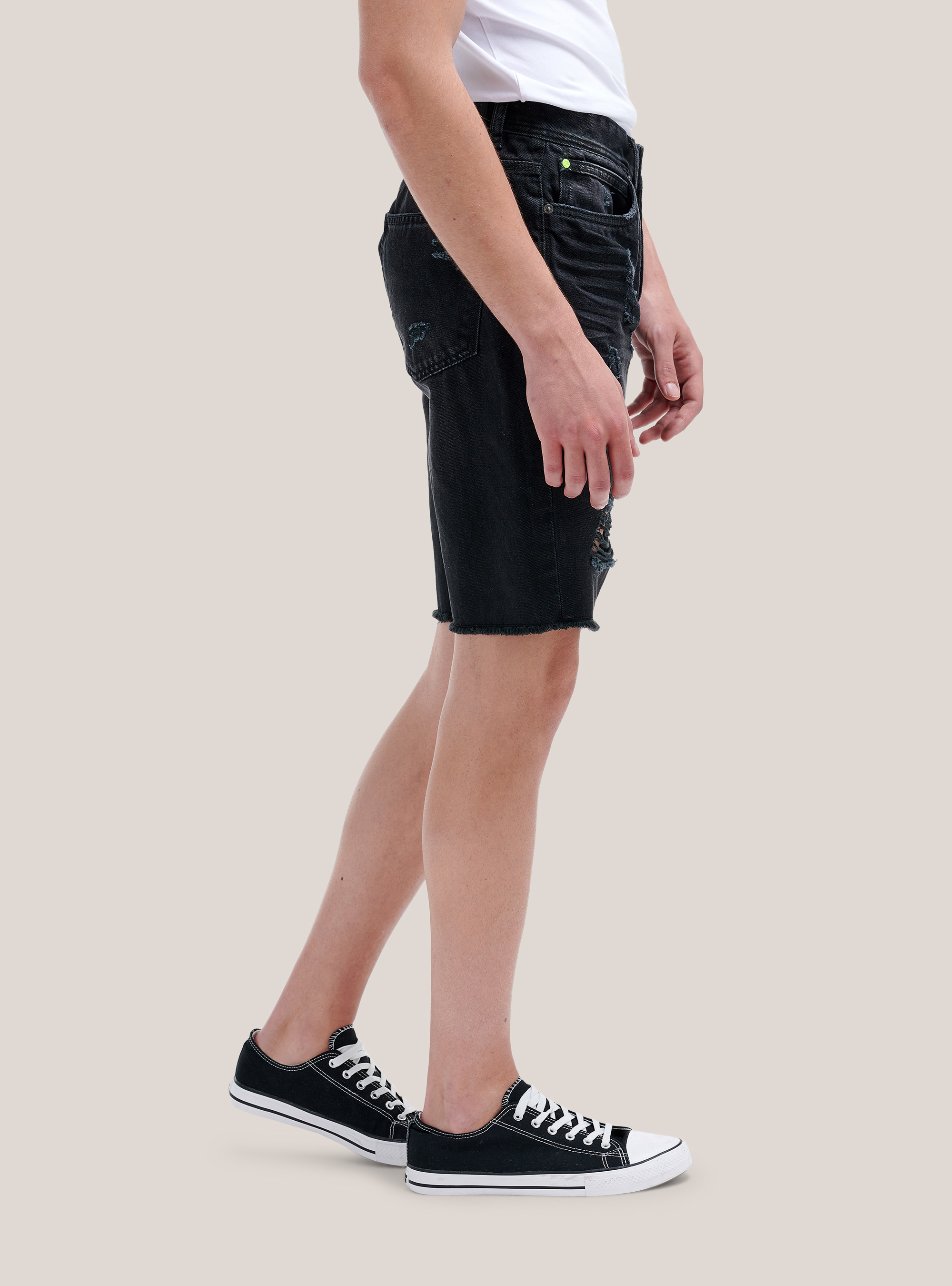 Pantalones cortos con roturas, NEGRO