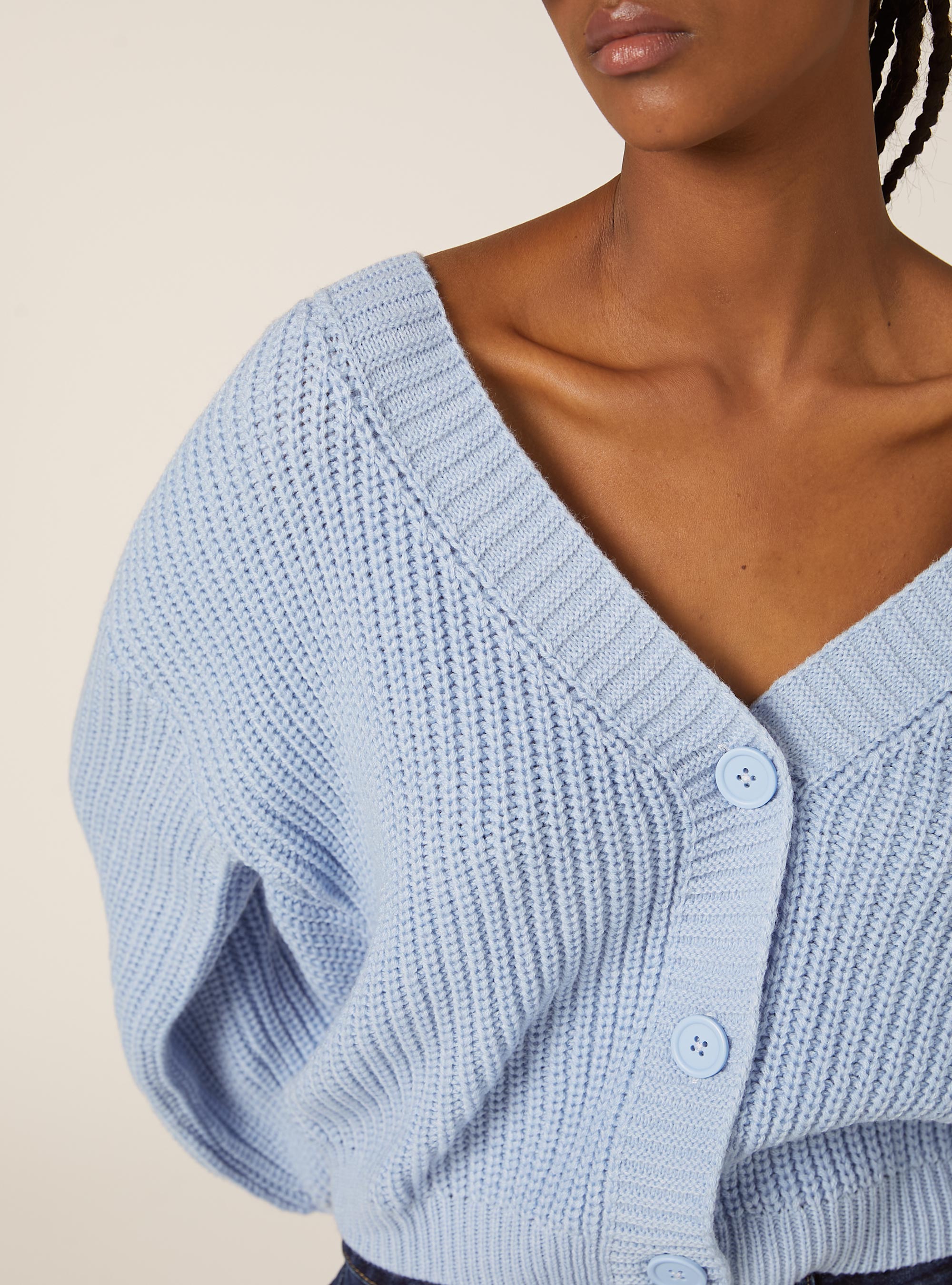 Knitted cardigan with V-neck, MAZ2 AZURE MEL MEDIUM