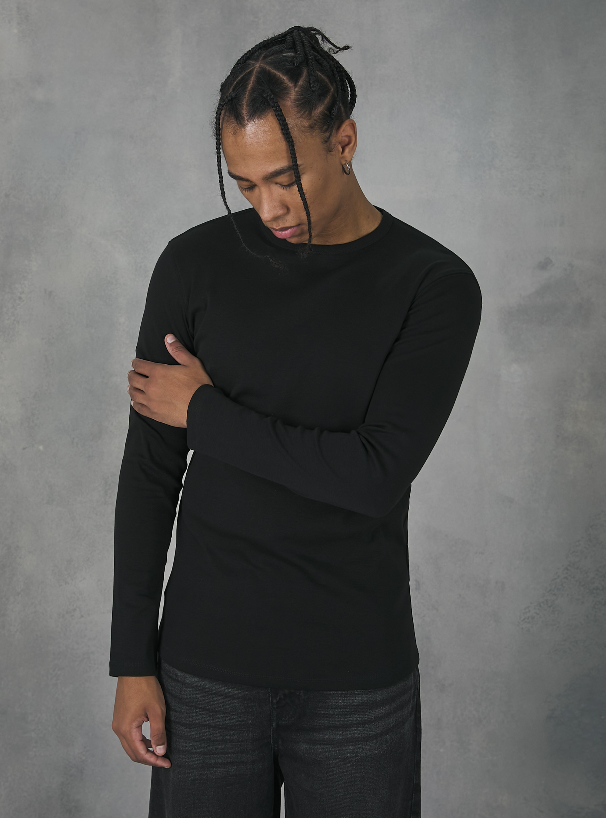 Long-sleeved cotton T-shirt, BK1 BLACK