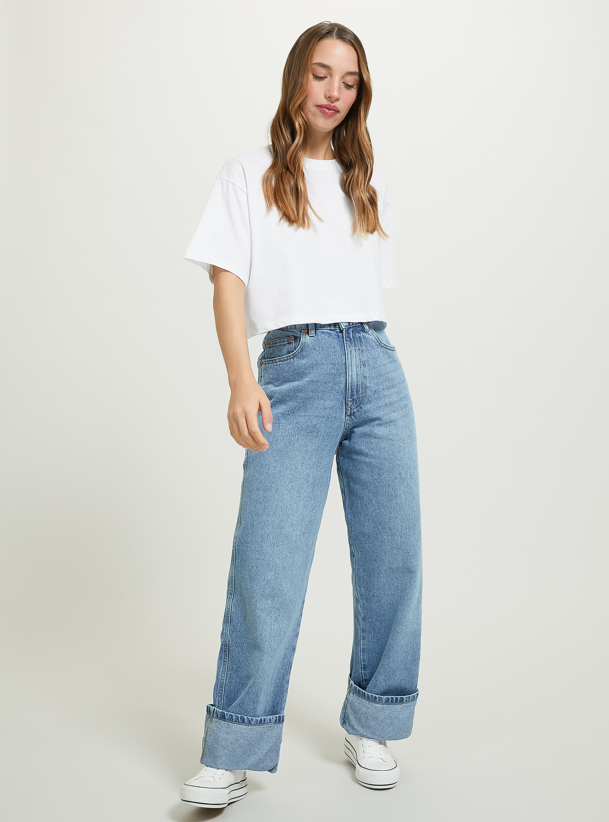 Regular Fit Jeans with Pleat, D006 AZURE