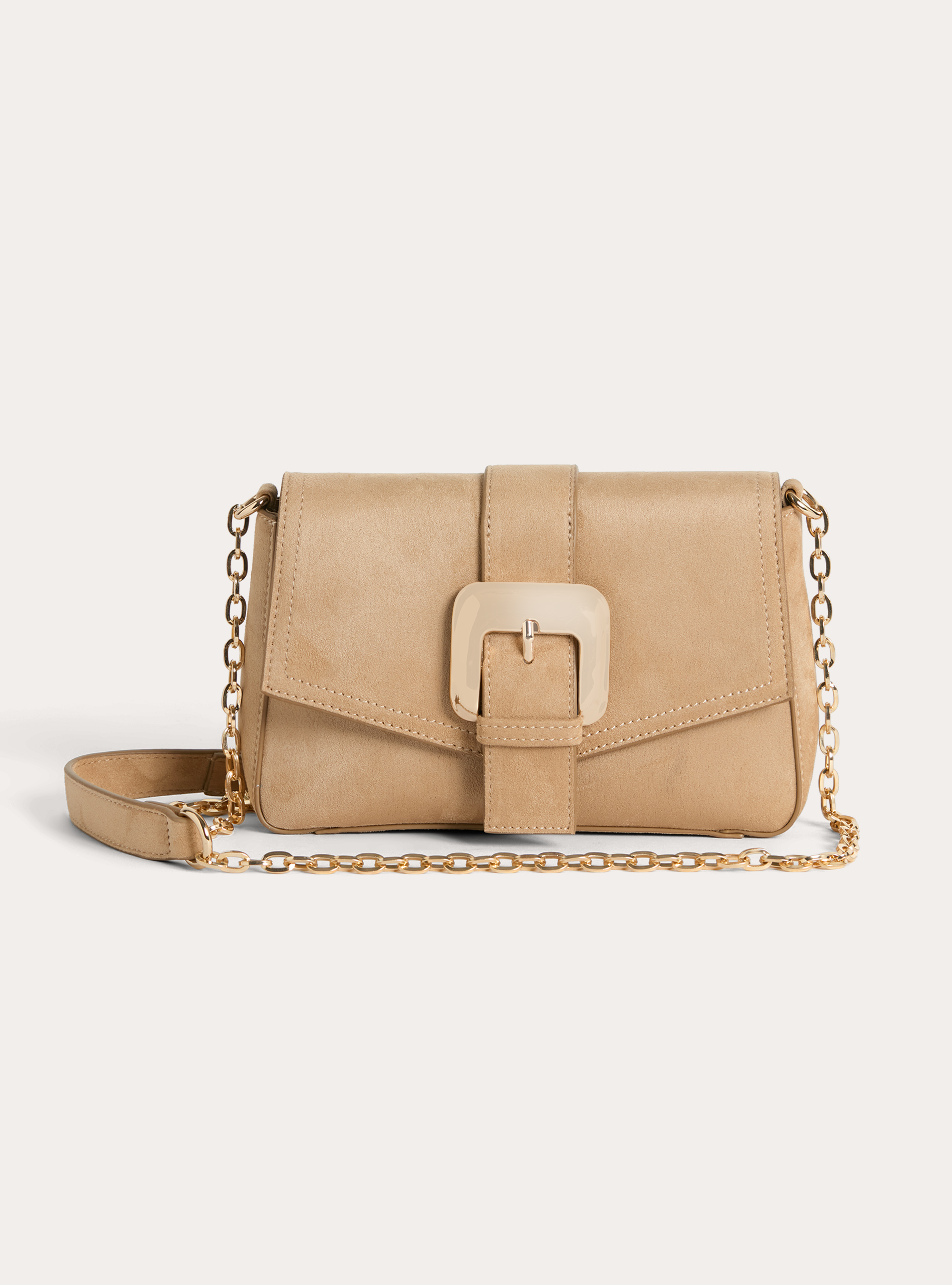 Borsa a tracolla con fibbia effetto suede, BG2 BEIGE MEDIUM