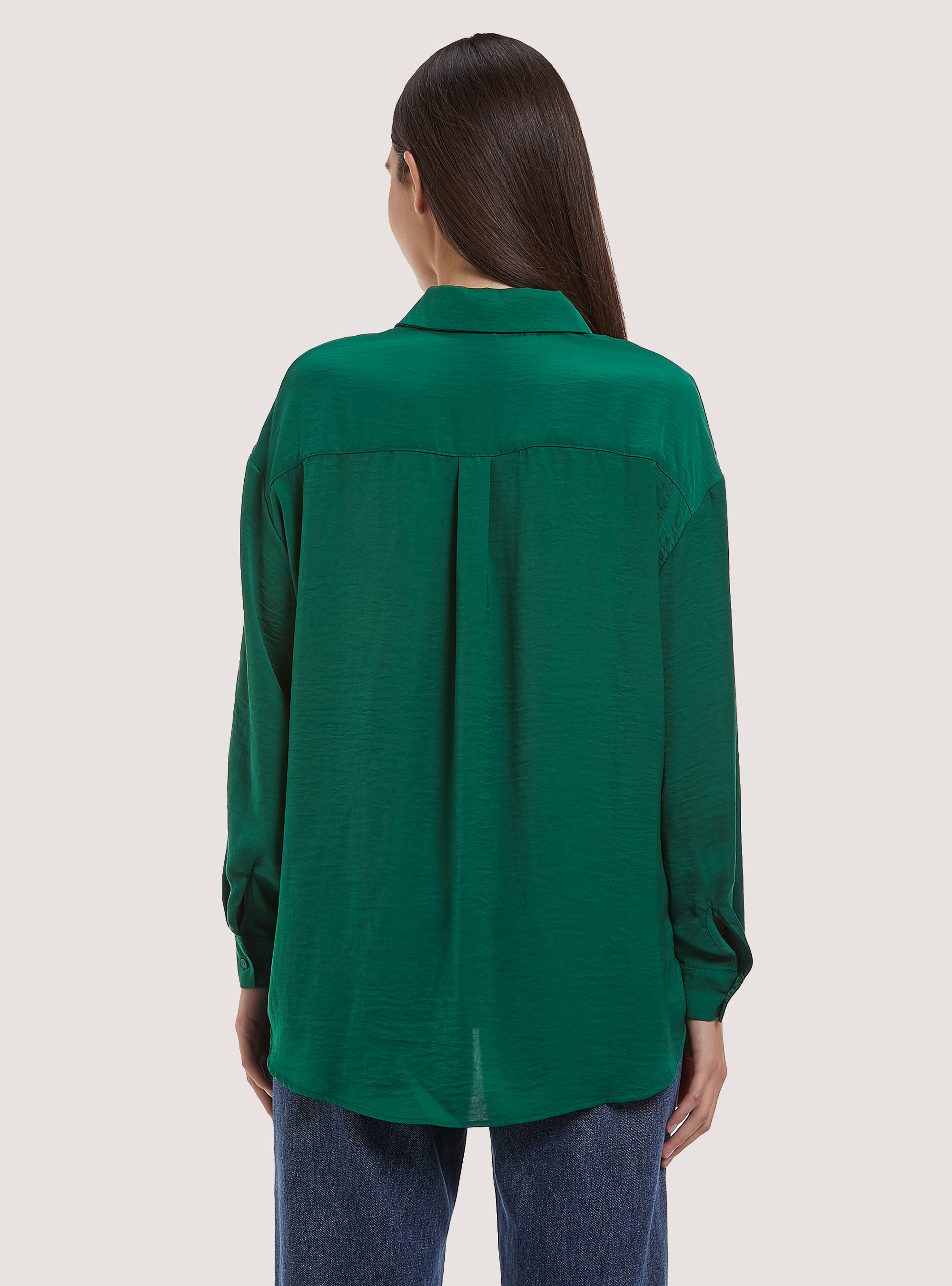 Solid-coloured satin shirt, GN2 GREEN MEDIUM