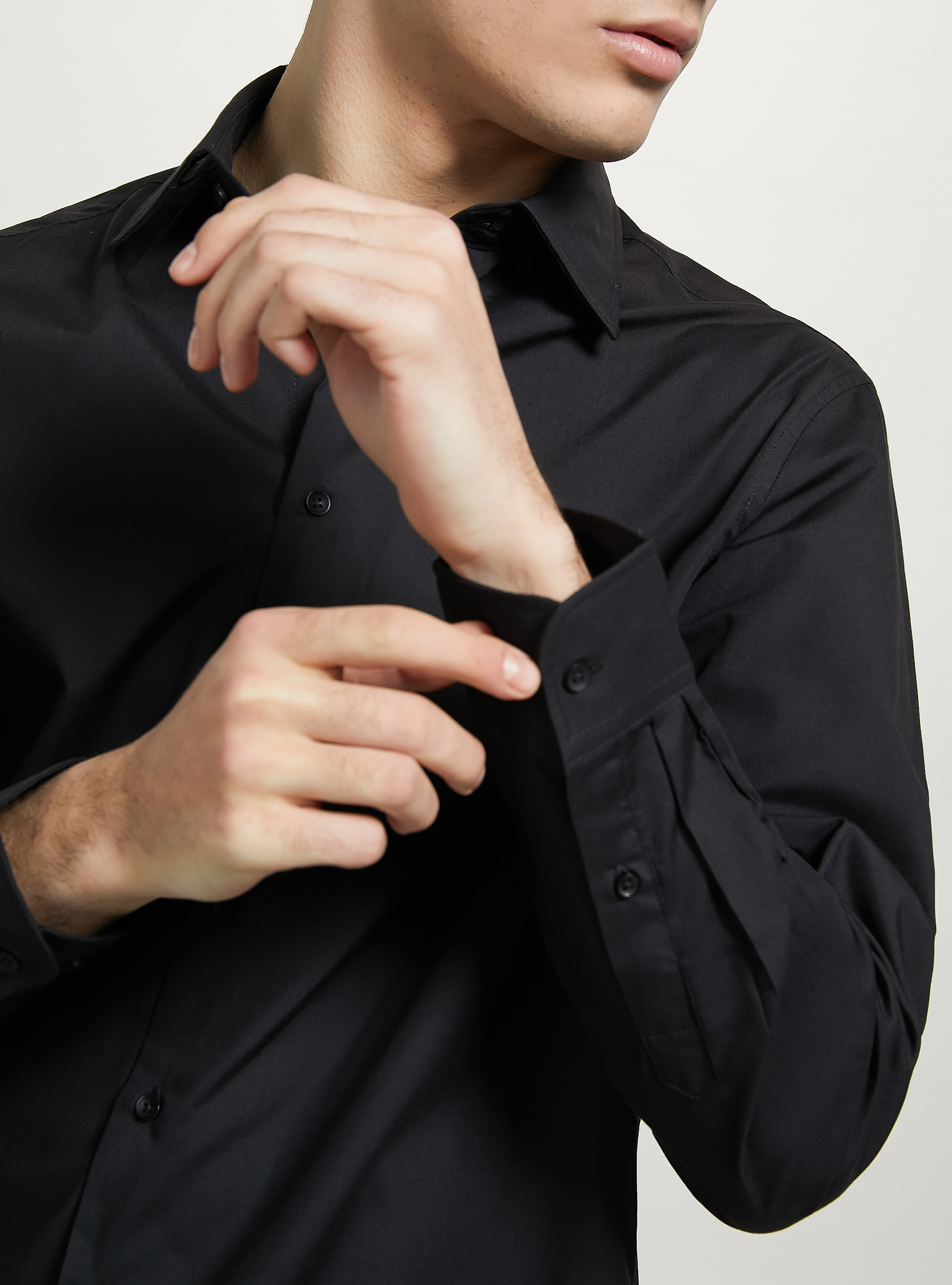 Plain-coloured long-sleeved shirt, BK1 BLACK