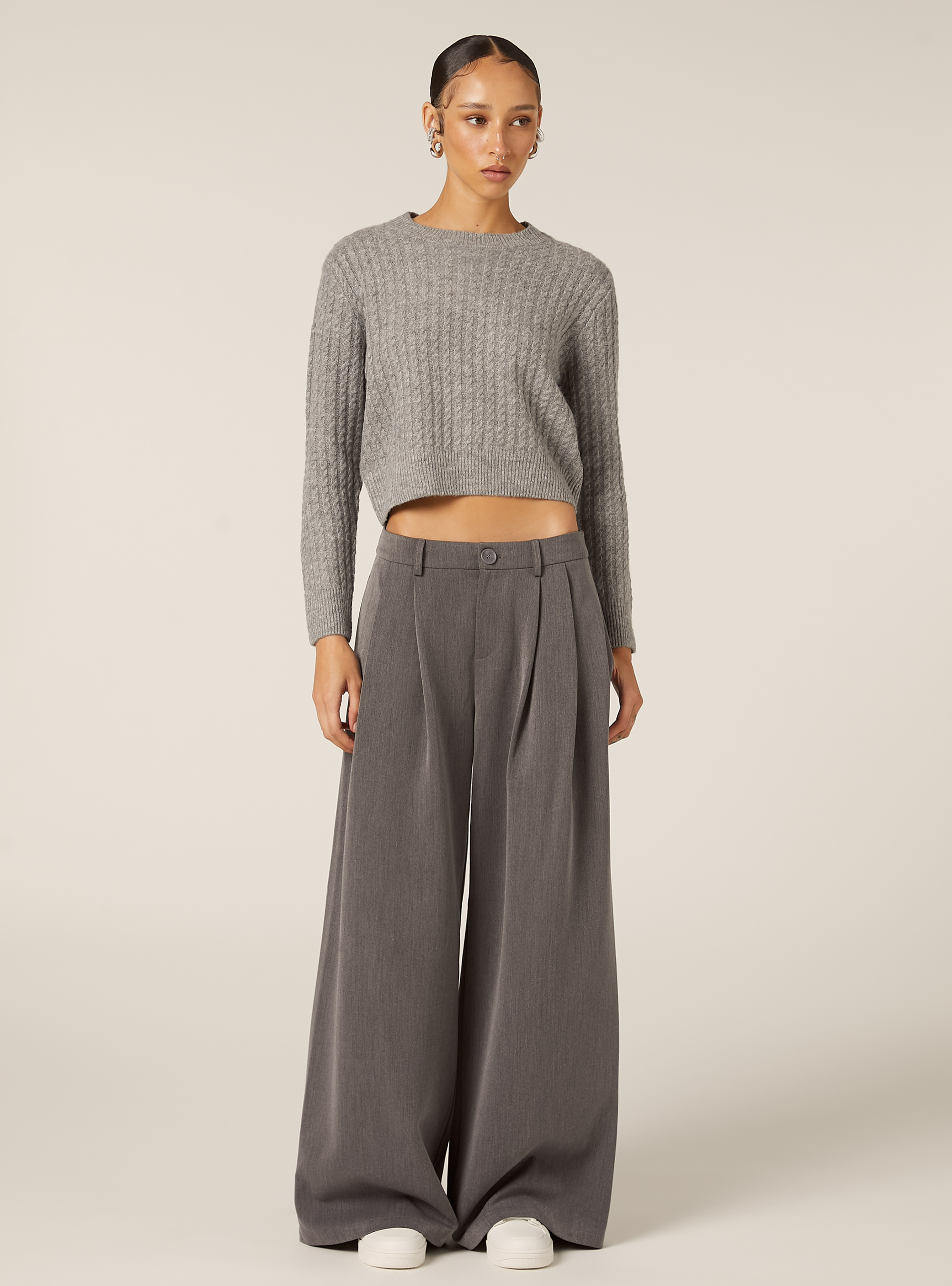 Maglia a trecce, MGY2 GREY MEL MEDIUM