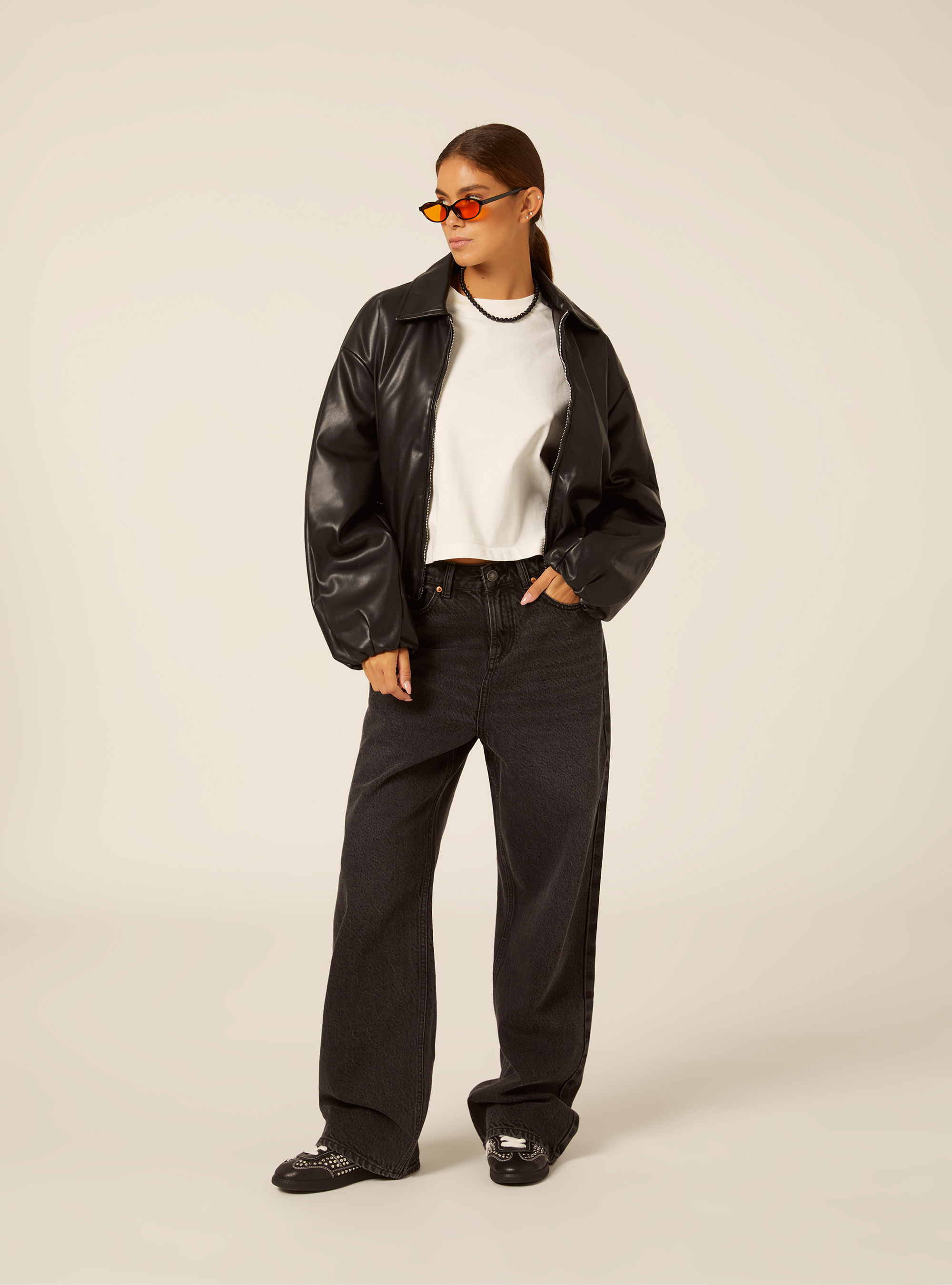 Bomber imbottito effetto pelle, BK1 BLACK