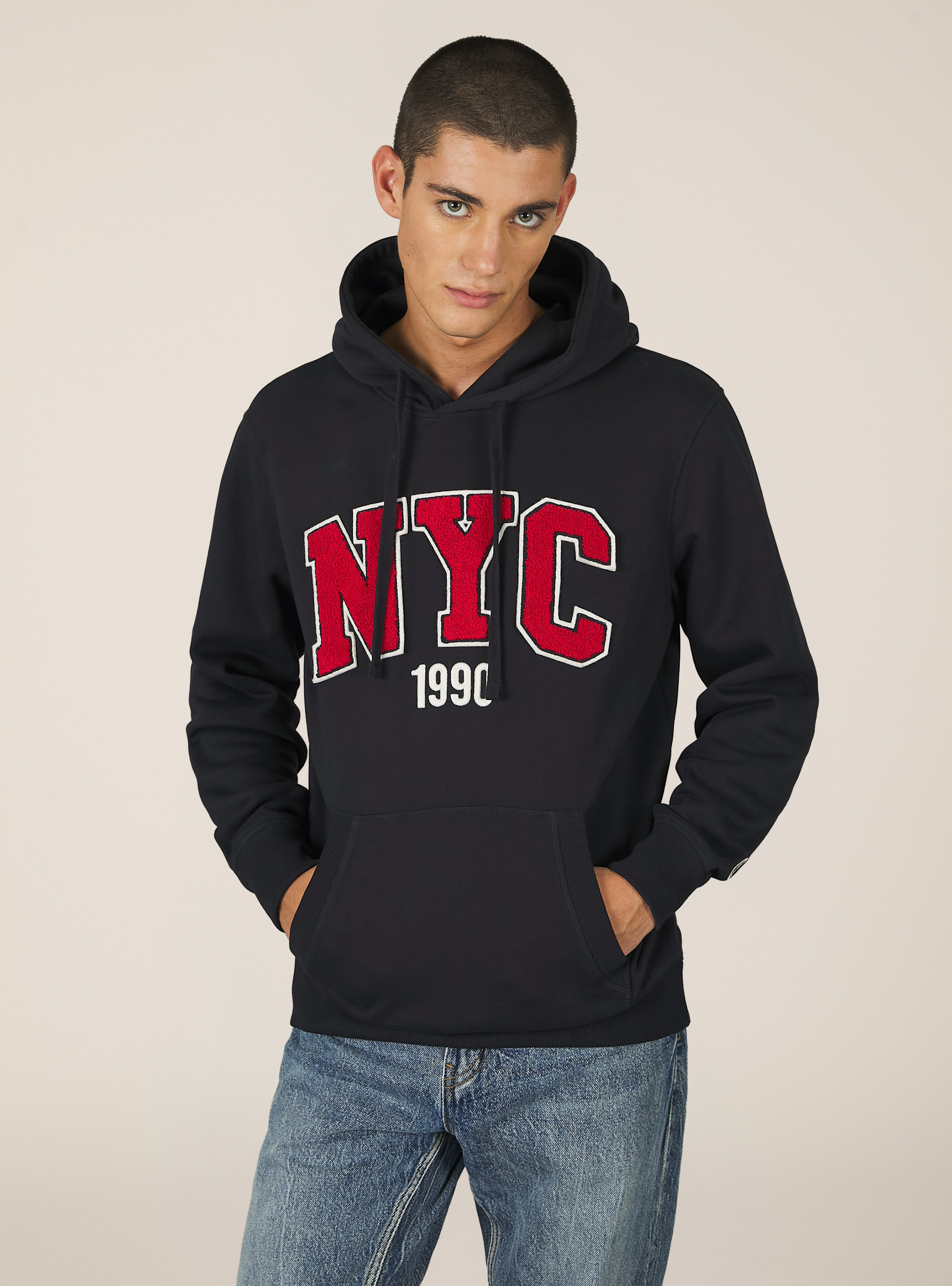 Hoodie with embroidered patch, NA1 NAVY DARK
