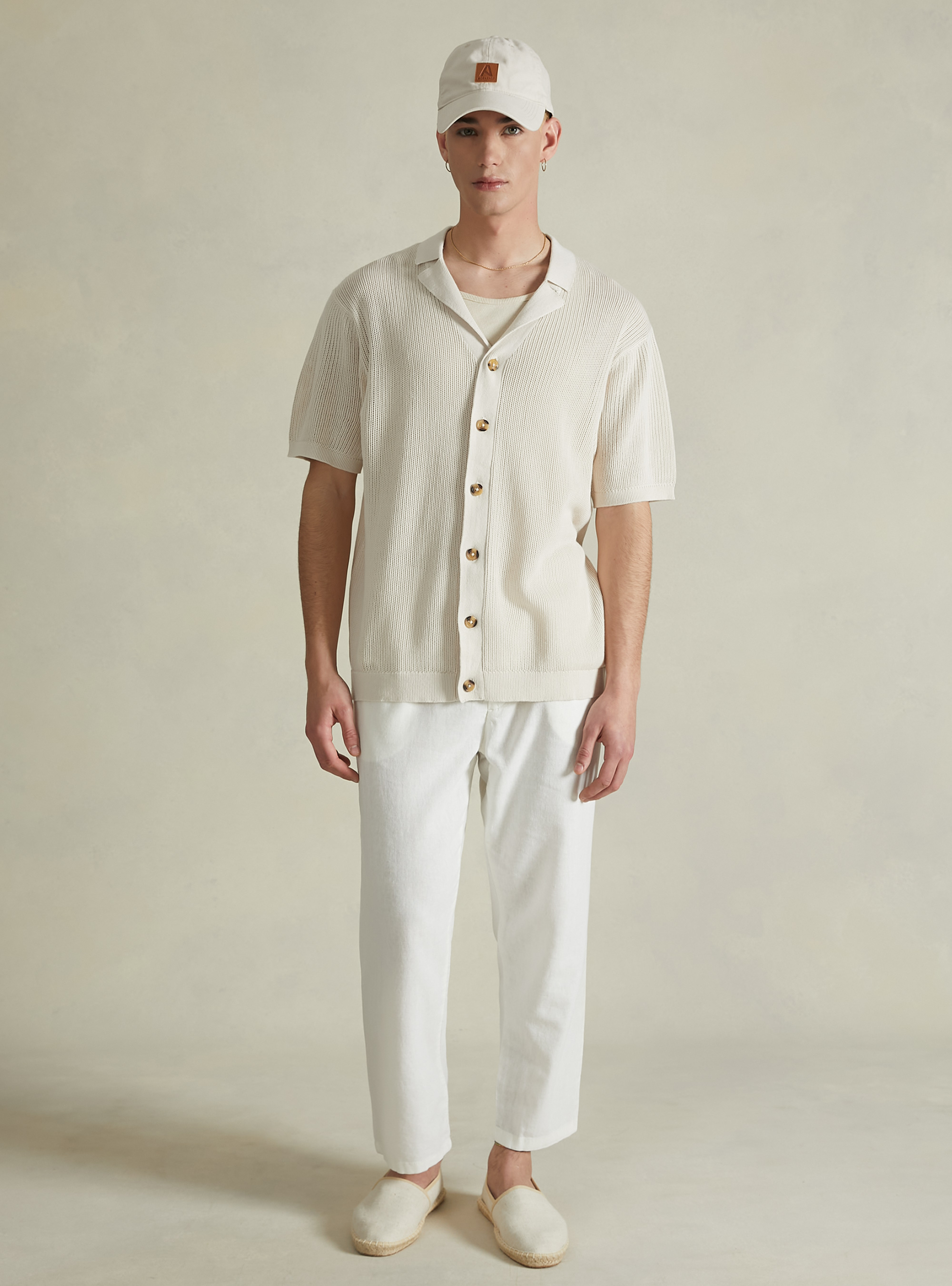 Jersey de punto perforado con cuello de polo, WH2 WHITE