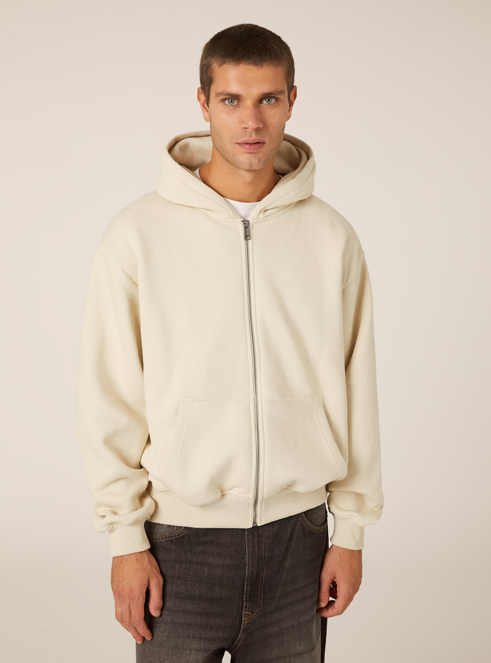 Boxy fit zip-up hoodie, CR3 CREAM LIGHT