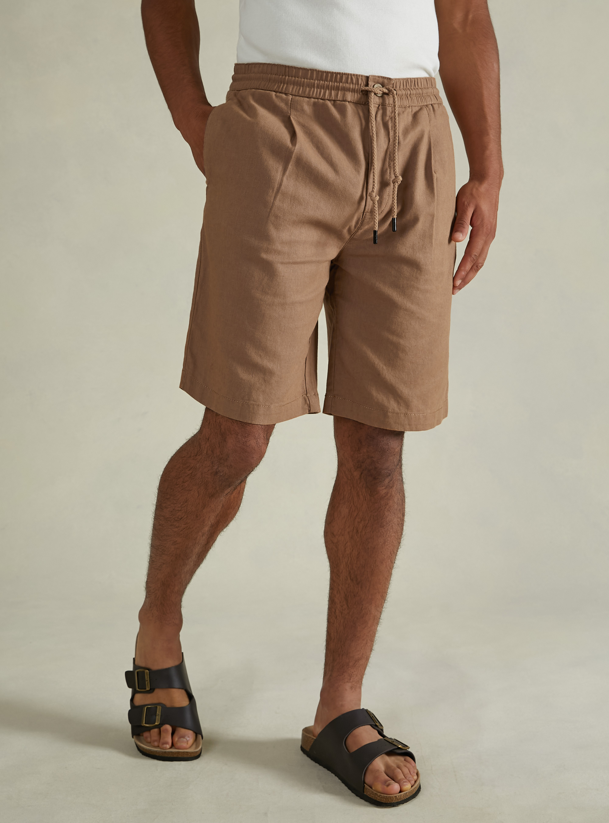 Linen Bermuda Shorts with Drawstring, TB2 TOBACCO MEDIUM