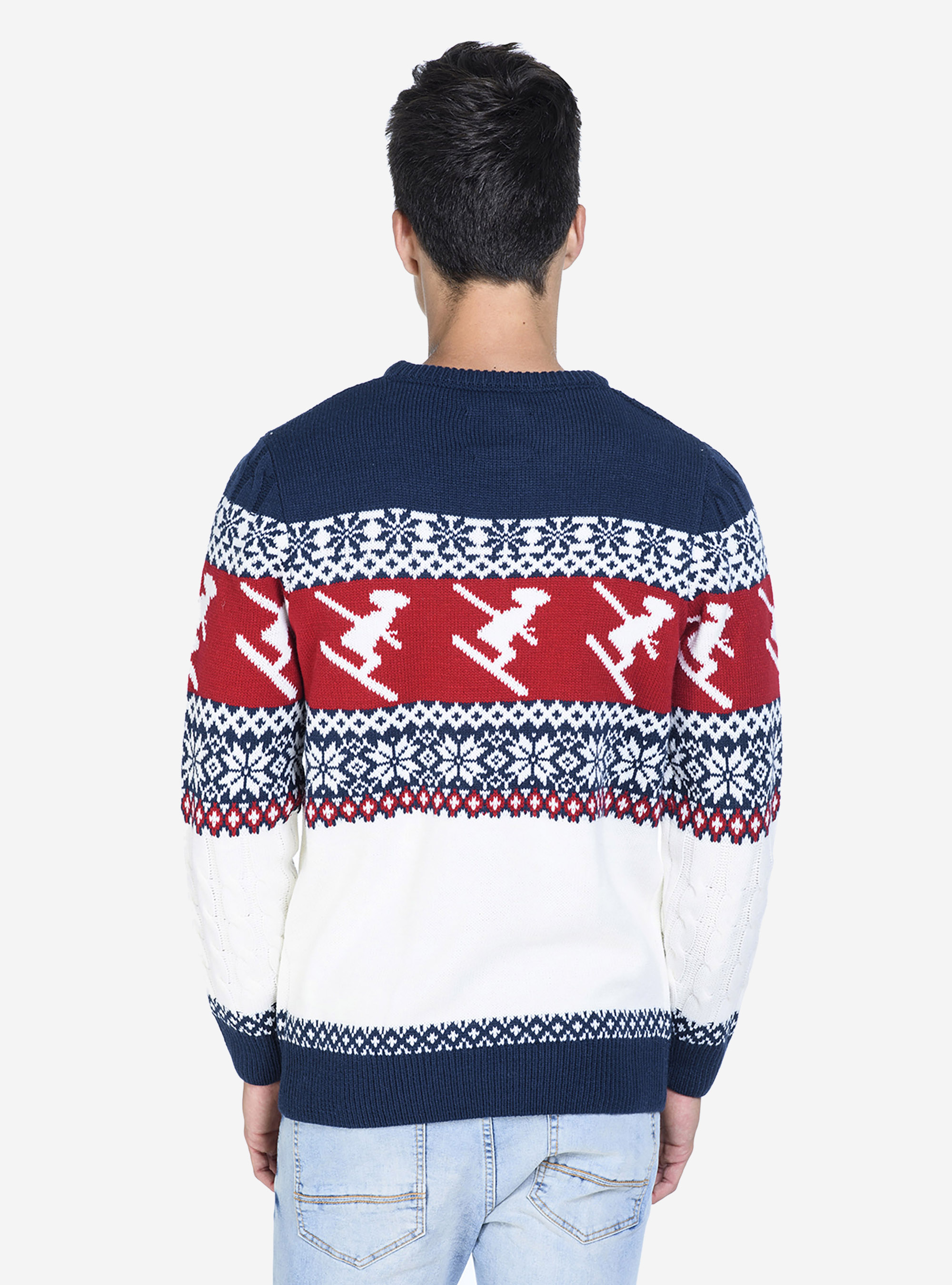 JACQUARD PATTERN PULLOVER, BLUE NAVY