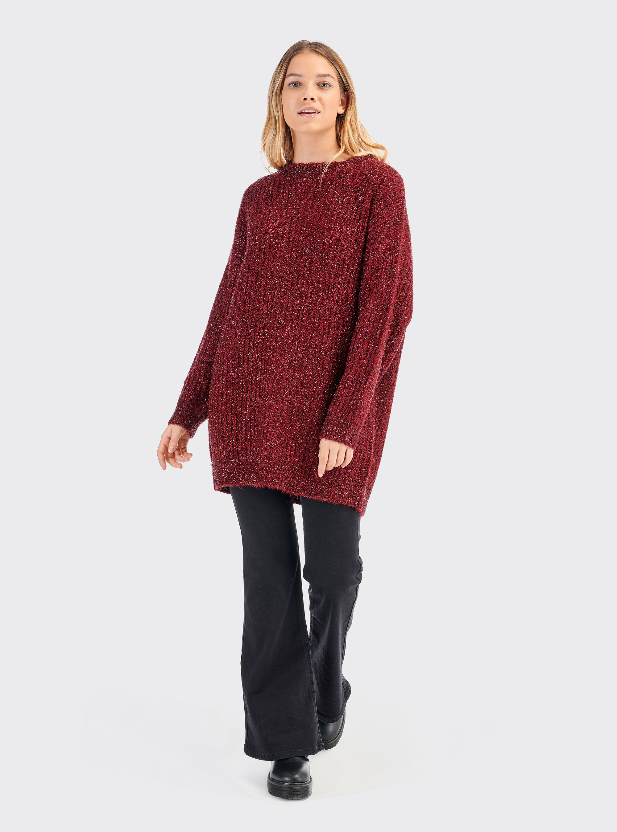 Pullover con filo lurex comfort fit, ROSSO