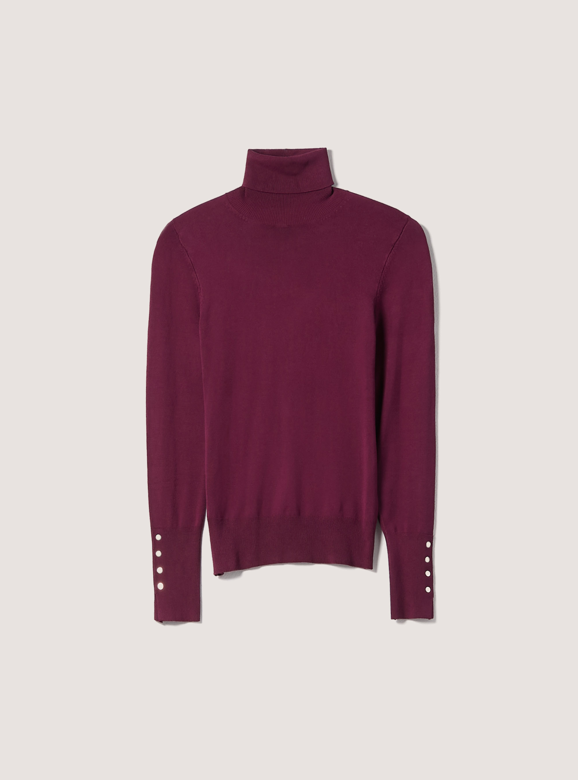 Pullover a collo alto con bottoni sulla manica, BO1 BORDEAUX DARK