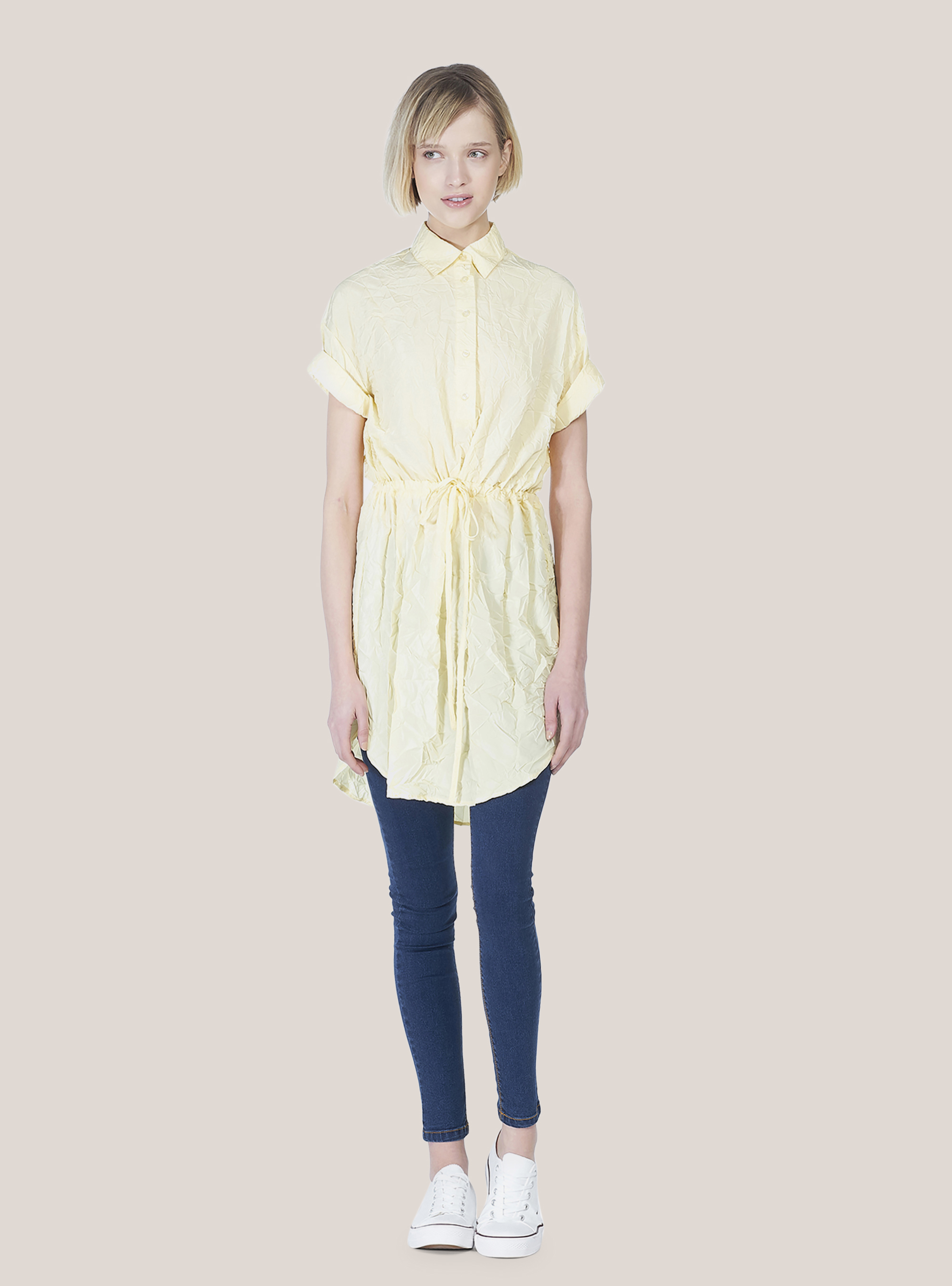 Chemise coupe longue effet froissé, C7707 L. YELLOW