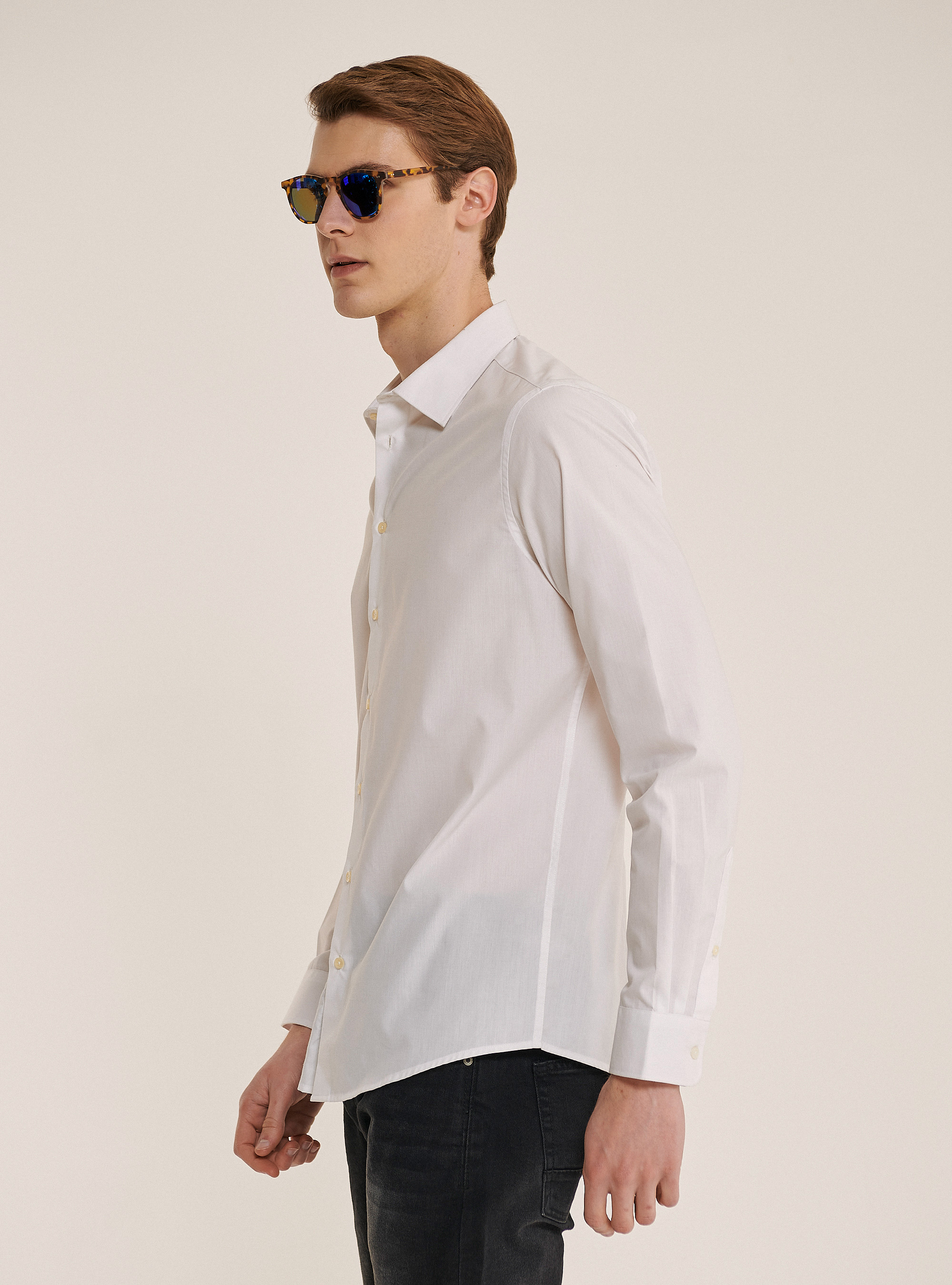 Basic solid colour long sleeves shirt, WHITE