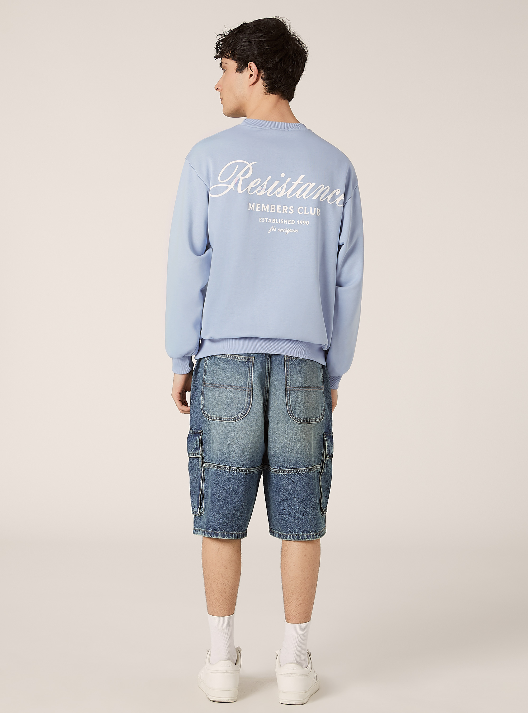 Boxy fit sweatshirt with print, AZ3 AZURE LIGHT