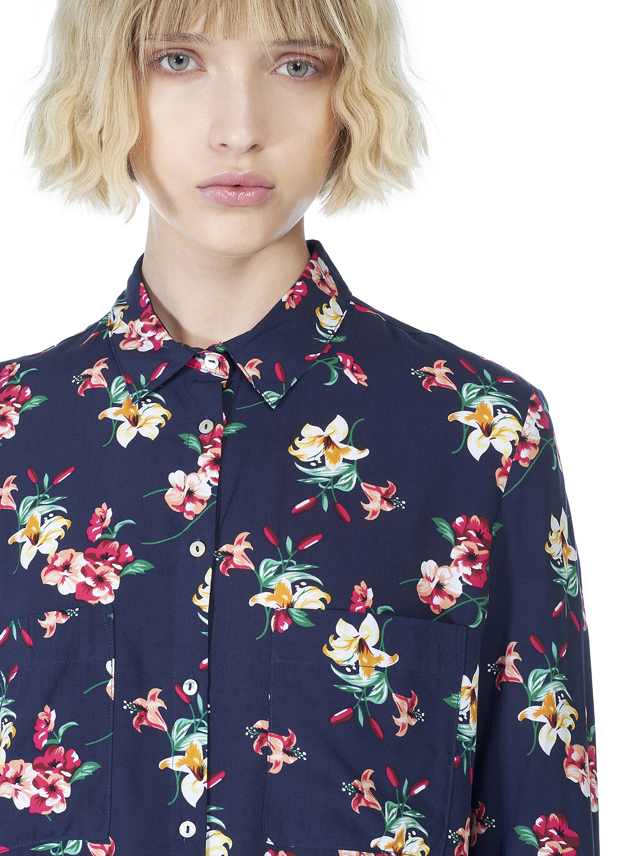 Camicia fit morbido con stampa a fiori, C2254 BLUE