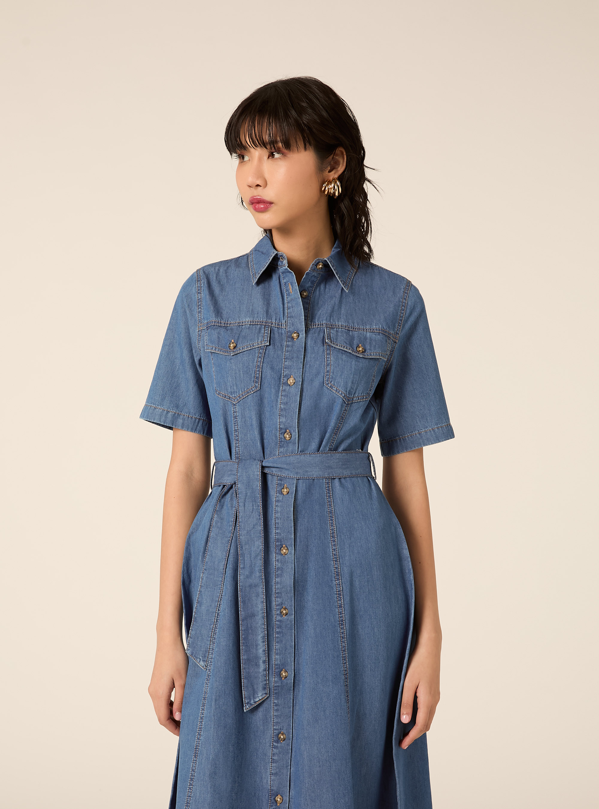 Vestito chemisier in denim, D003 MEDIUM BLUE