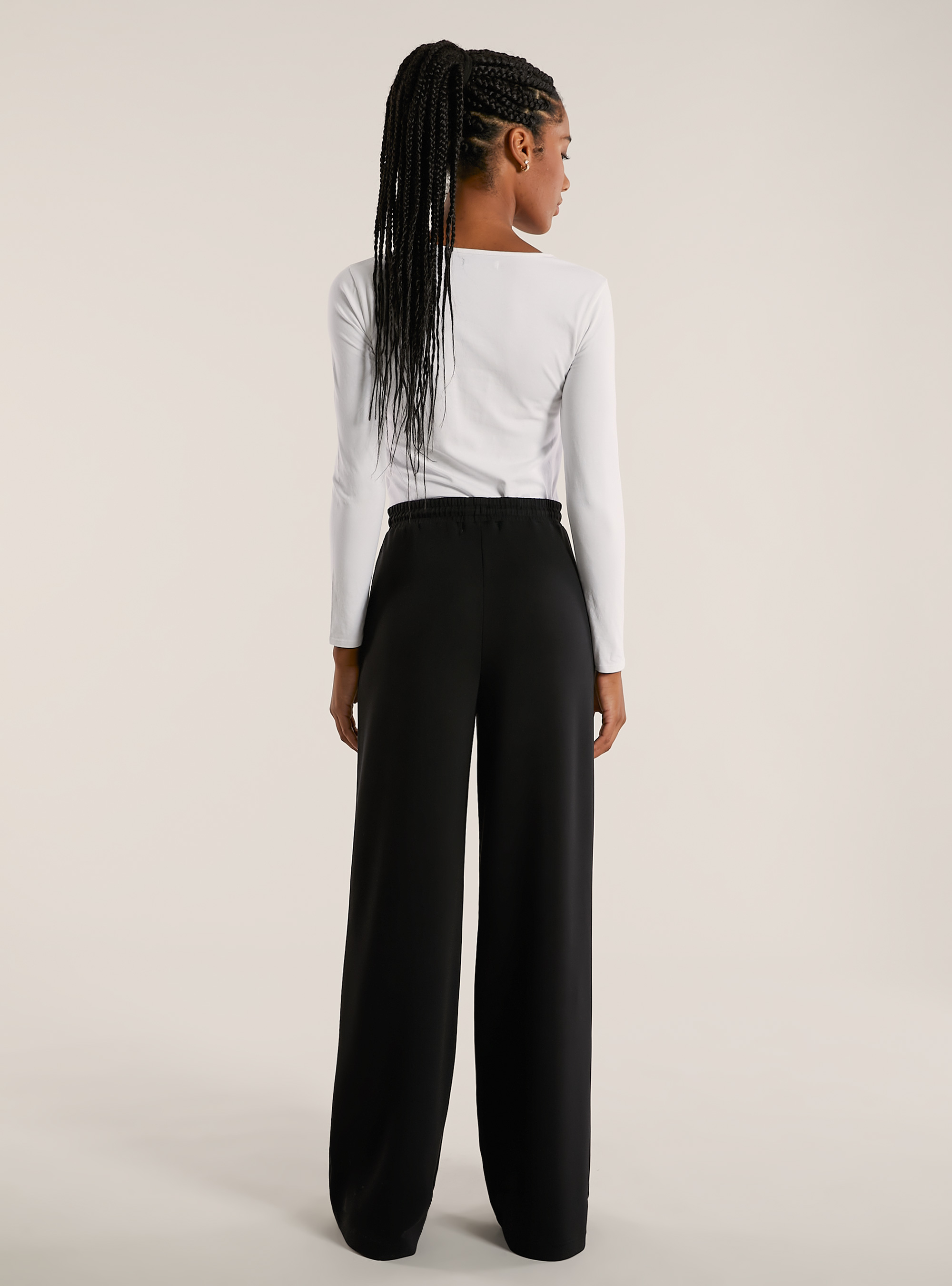 Pantalón de pernera ancha en suave scuba, BK1 BLACK