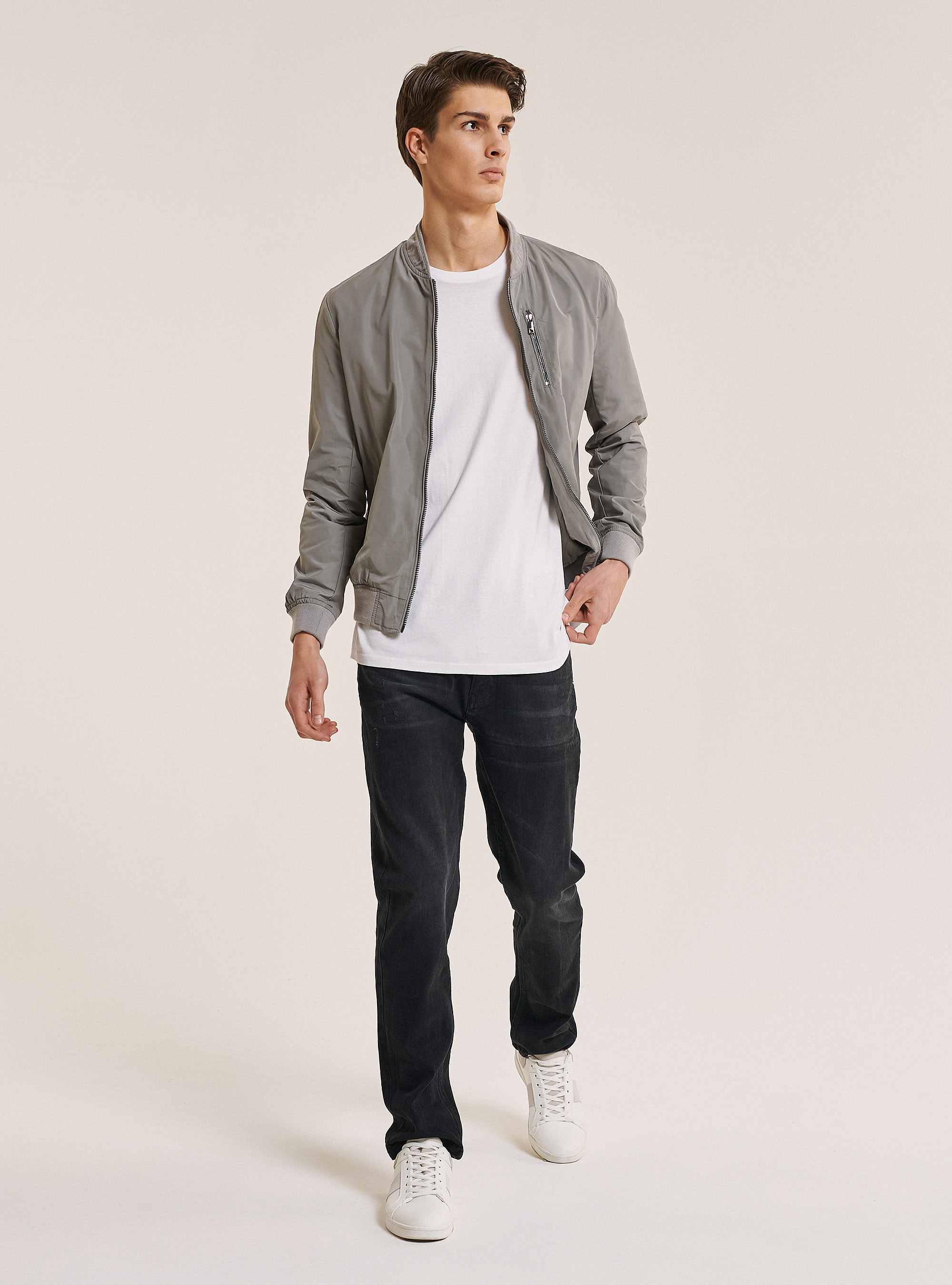 Zipped jacket in solid color, C161 GREY