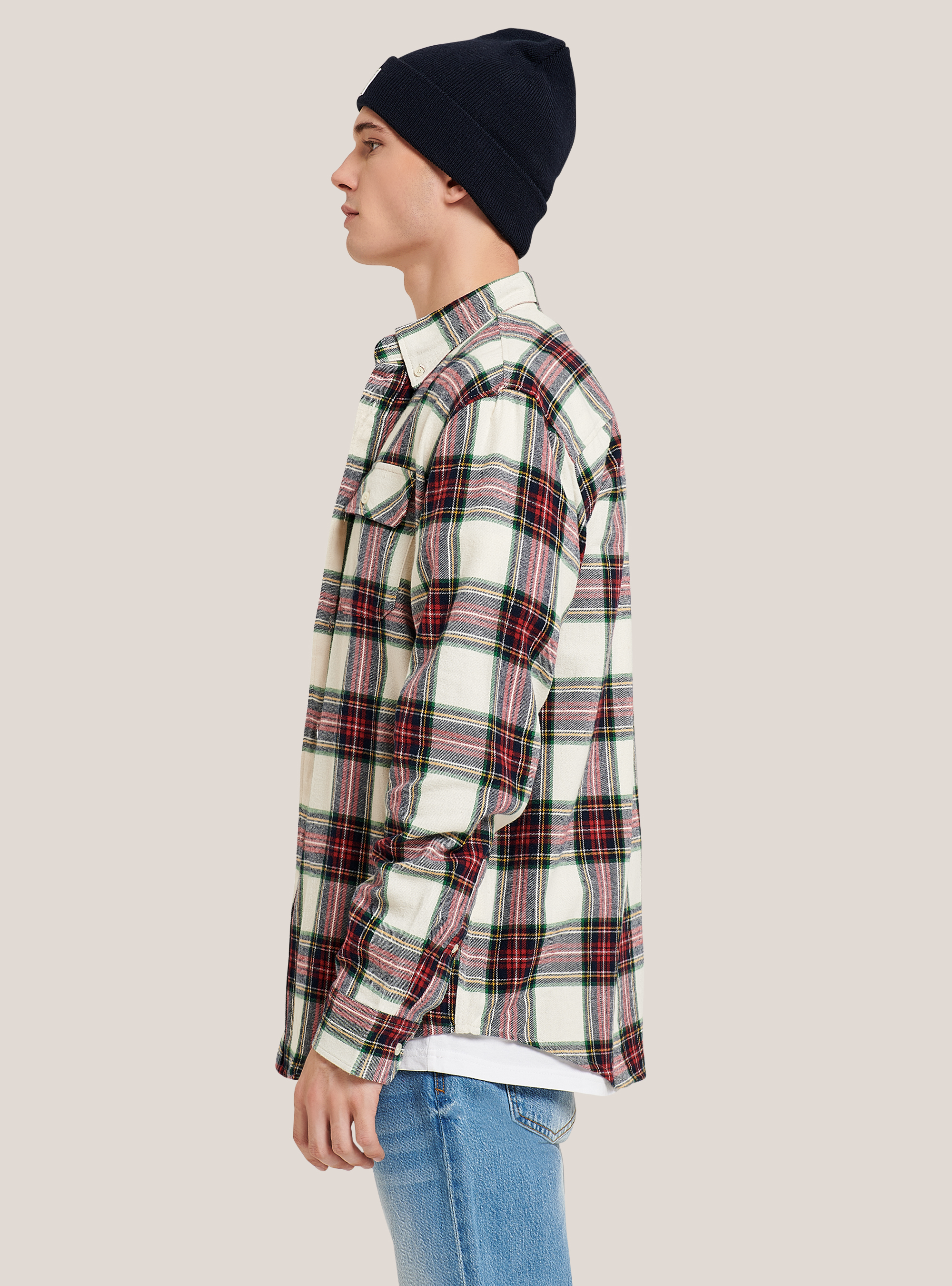 Checked flannel shirt, WHITE