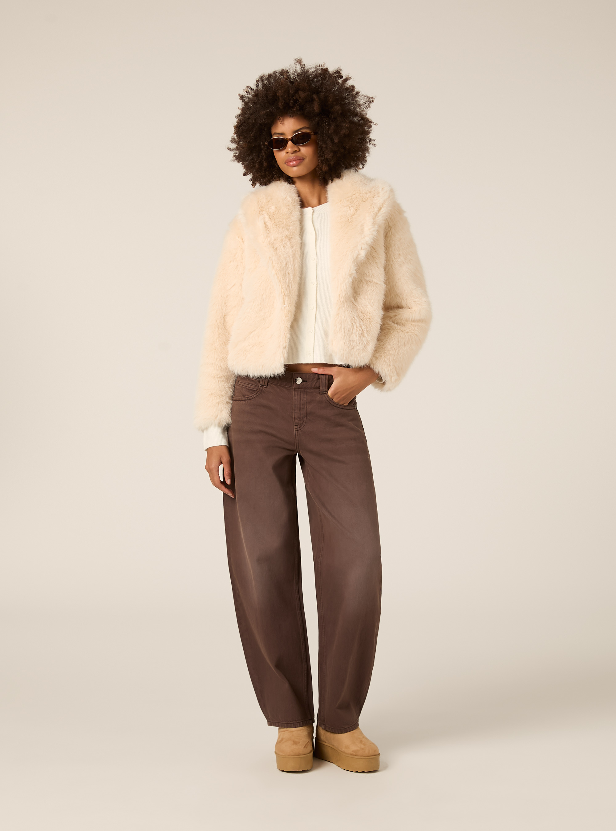 Pelliccia sintetica collo cappuccio, WH1 OFF WHITE