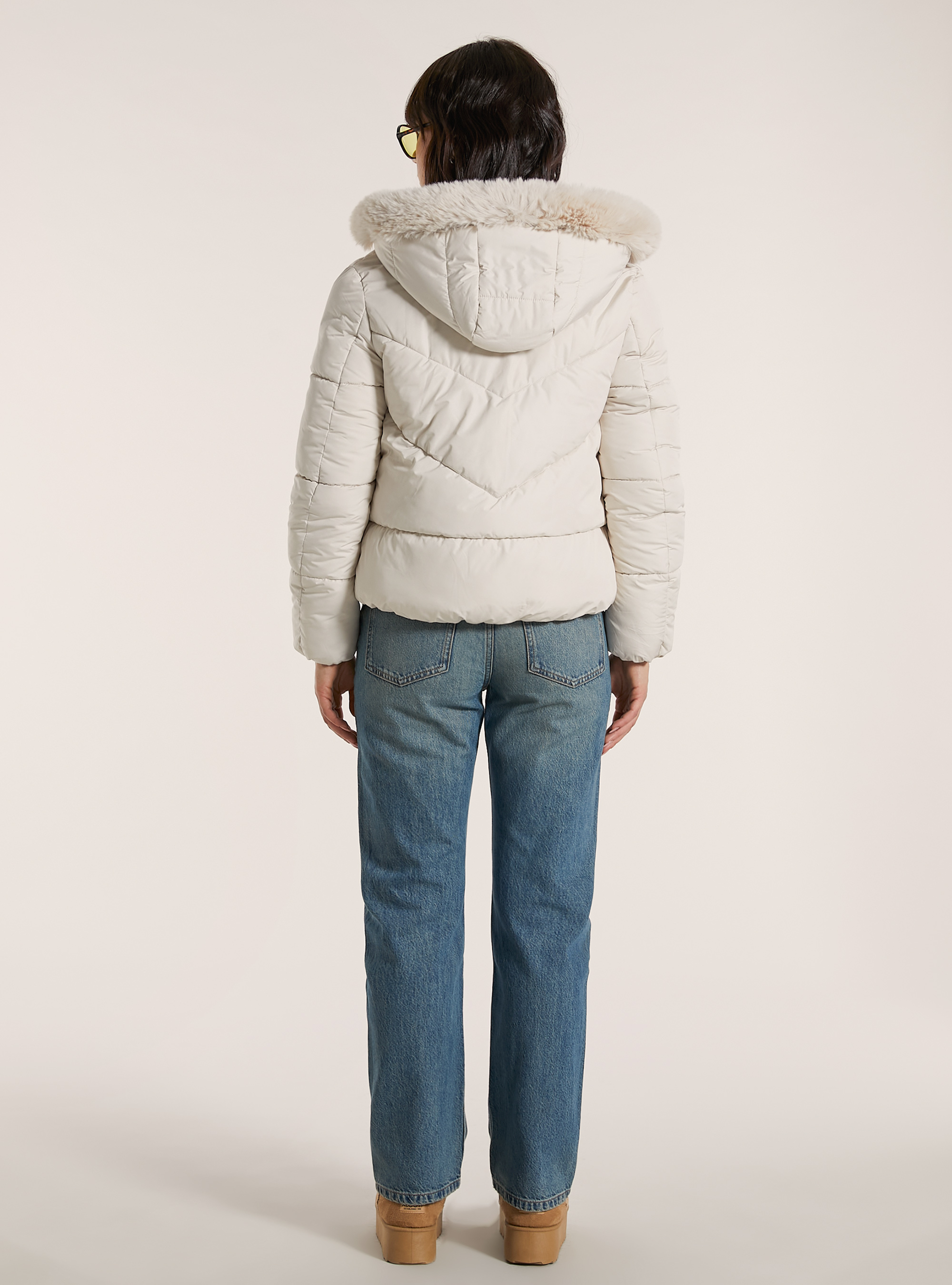 Puffy jacket with faux fur hood, WH2 WHITE