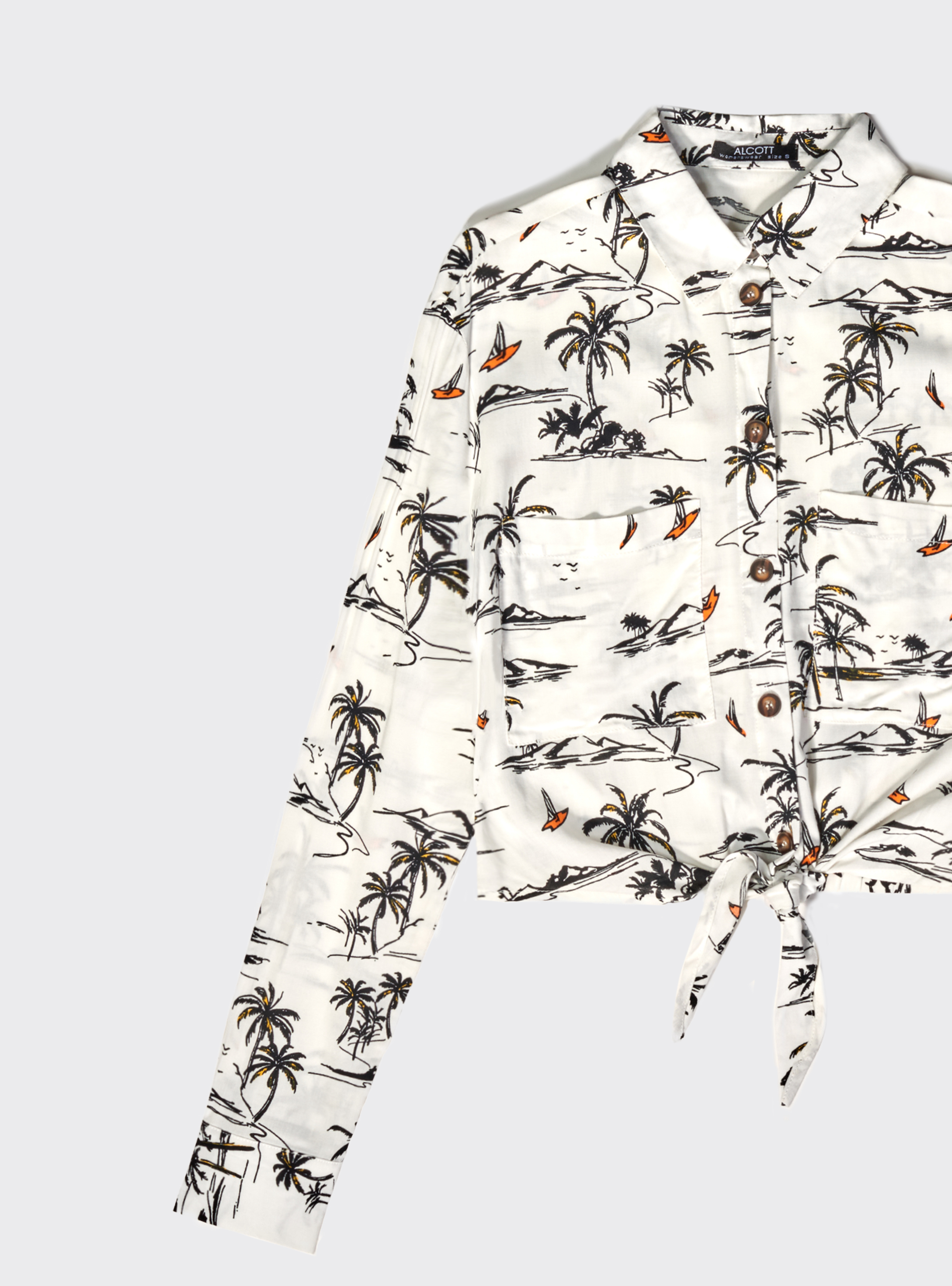 Camiseta cropped manga larga, TROPICAL