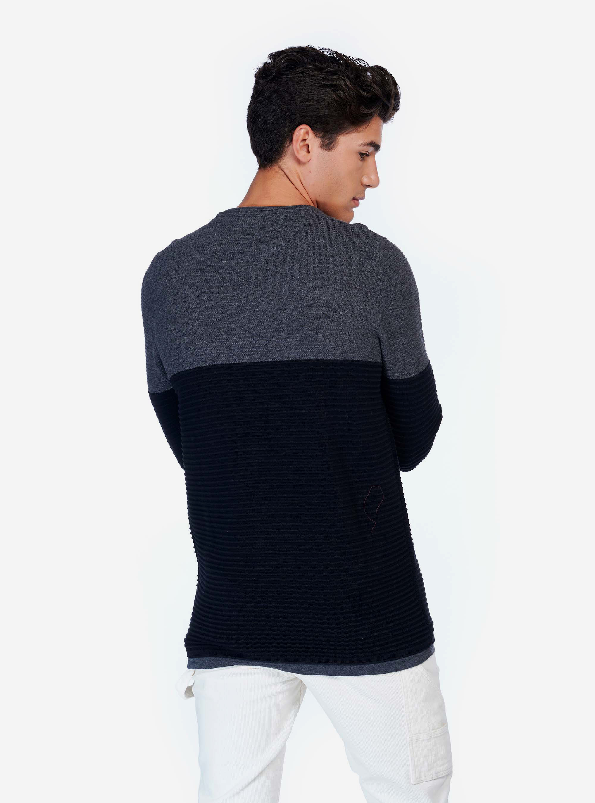 PULLOVER COLOR BLOCK, GREY MELANGE