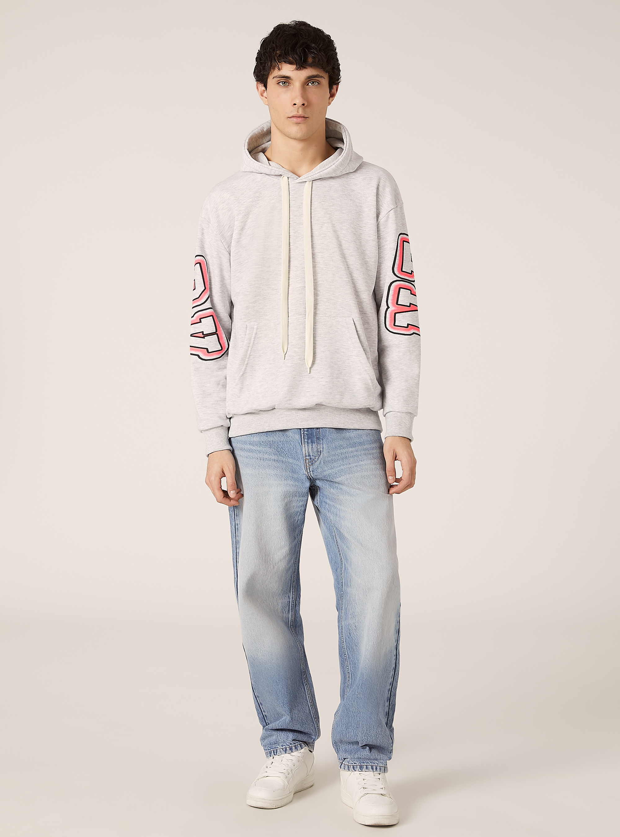 Printed hooded sweatshirt, MGY3 GREY MEL LIGHT