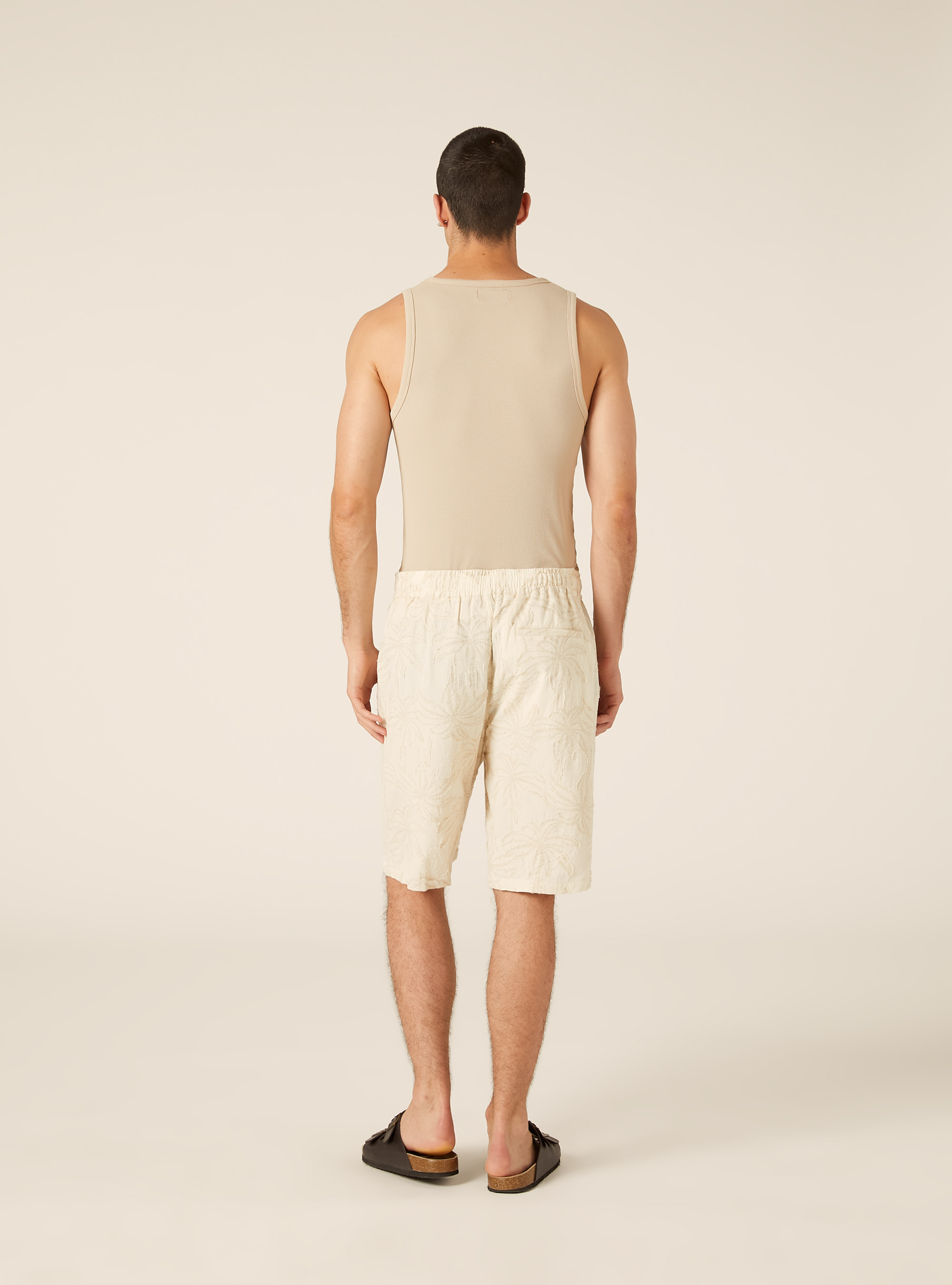 Bermuda in misto lino jaquard con laccio in vita, CREMA CHIARO