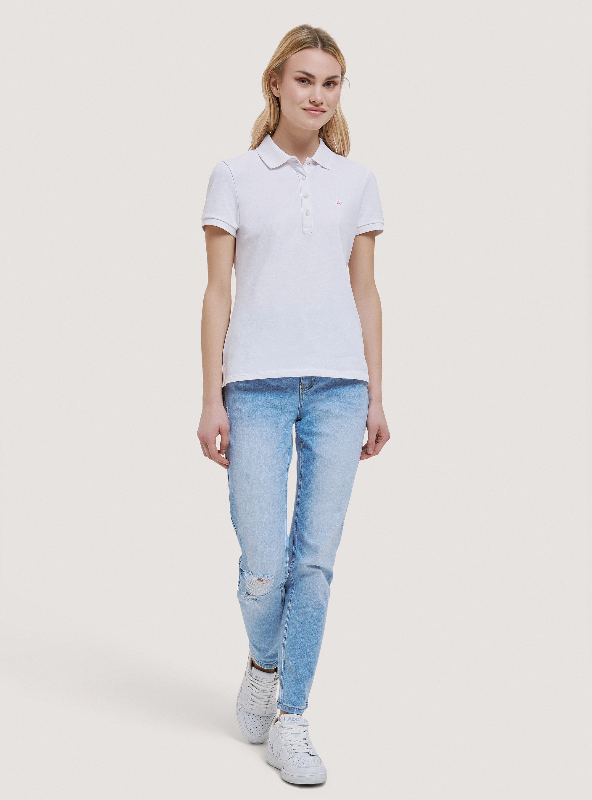 Poloshirt aus Baumwollpikee mit Stickerei, C099 WHITE